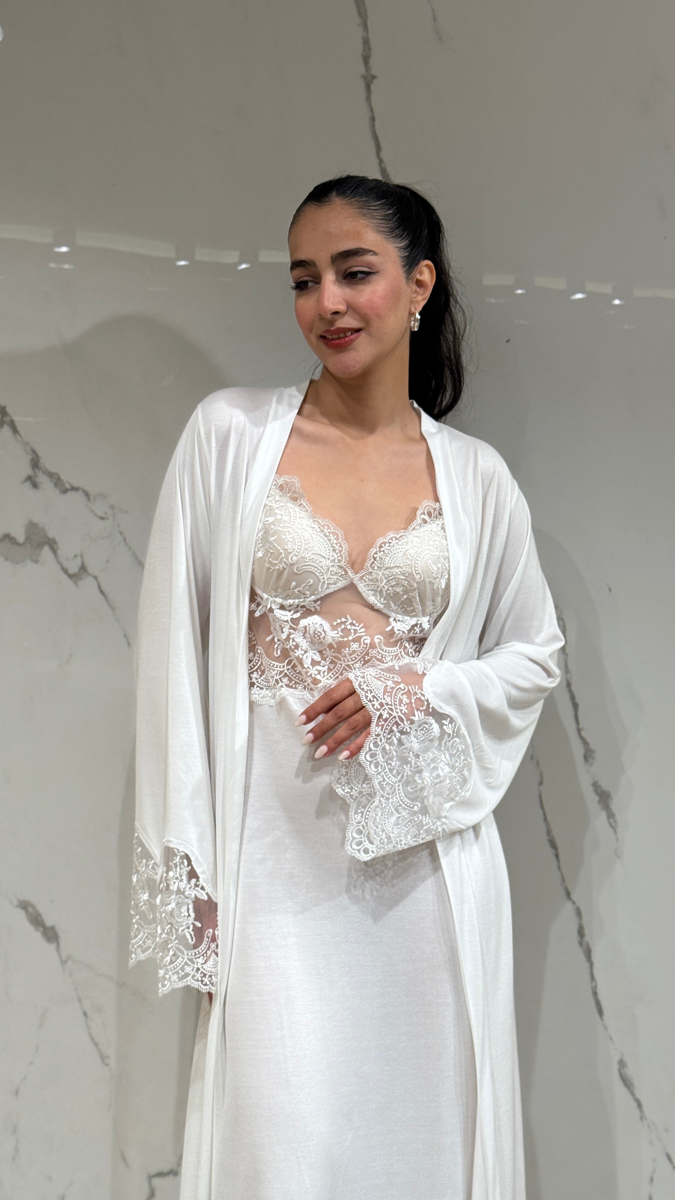 Saten Sabahlık - Dantel Detaylı 6'lı Set Takım