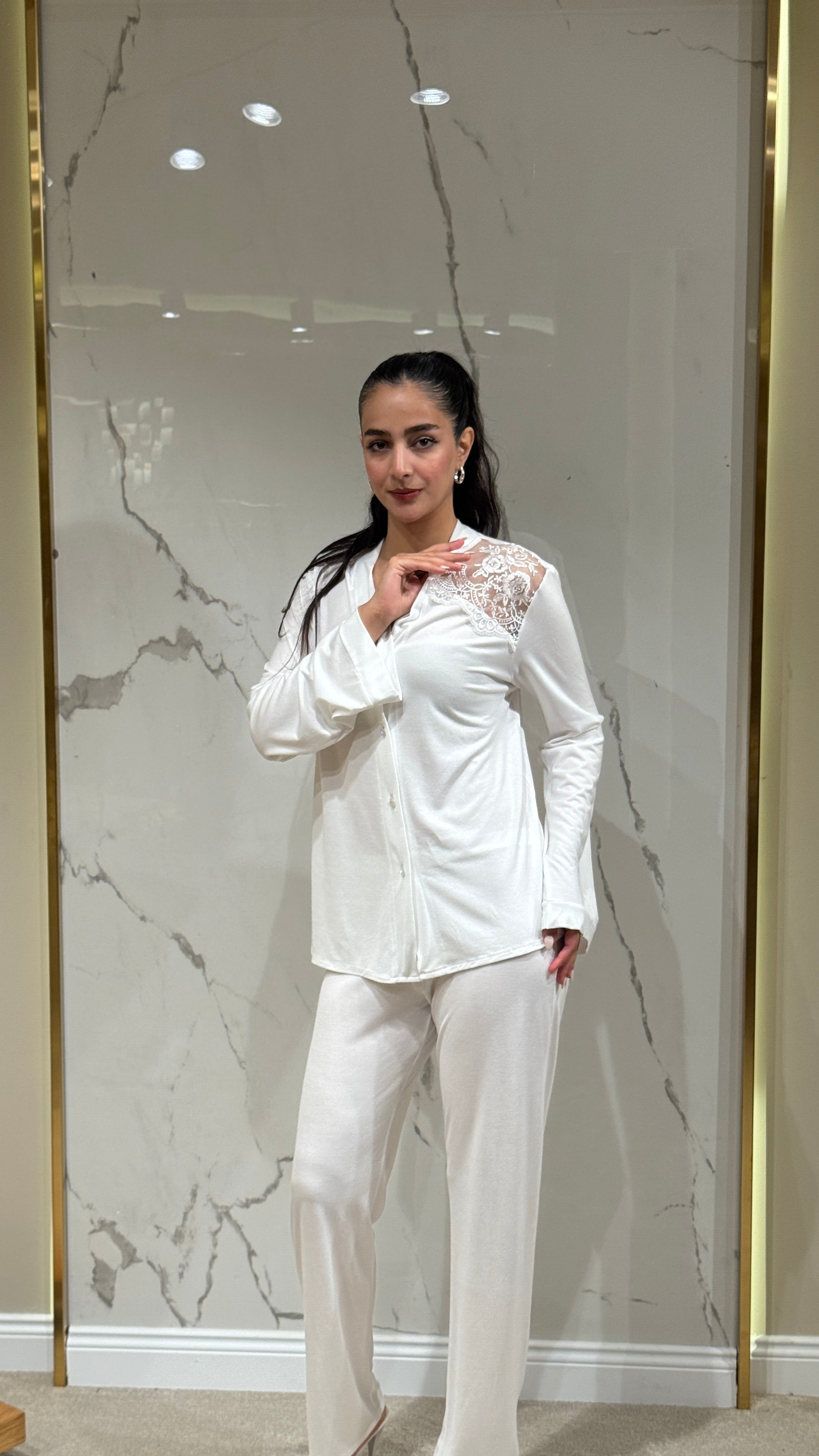 Saten Sabahlık - Dantel Detaylı 6'lı Set Takım