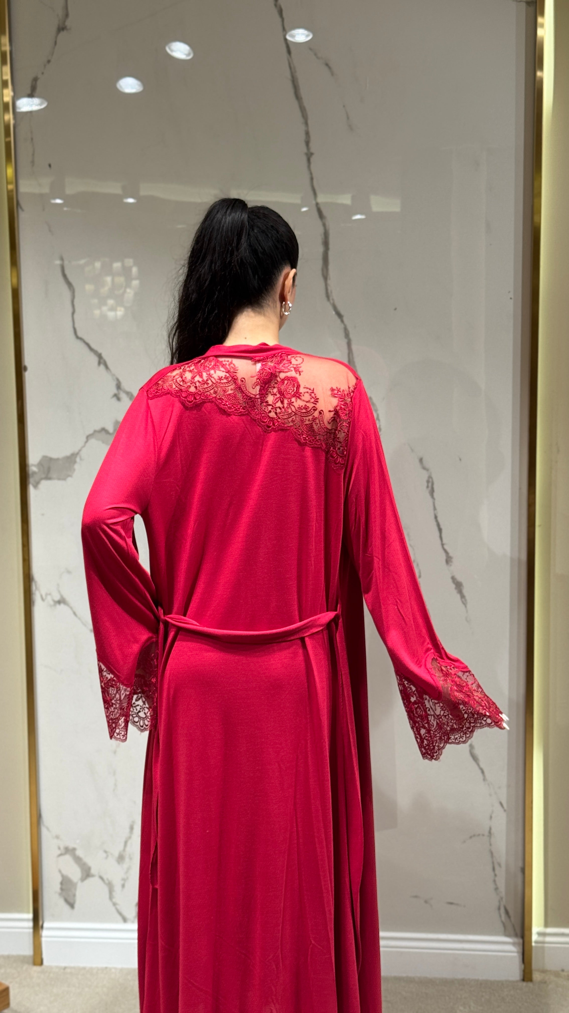 Saten Sabahlık - Dantel Detaylı 6'lı Set Takım