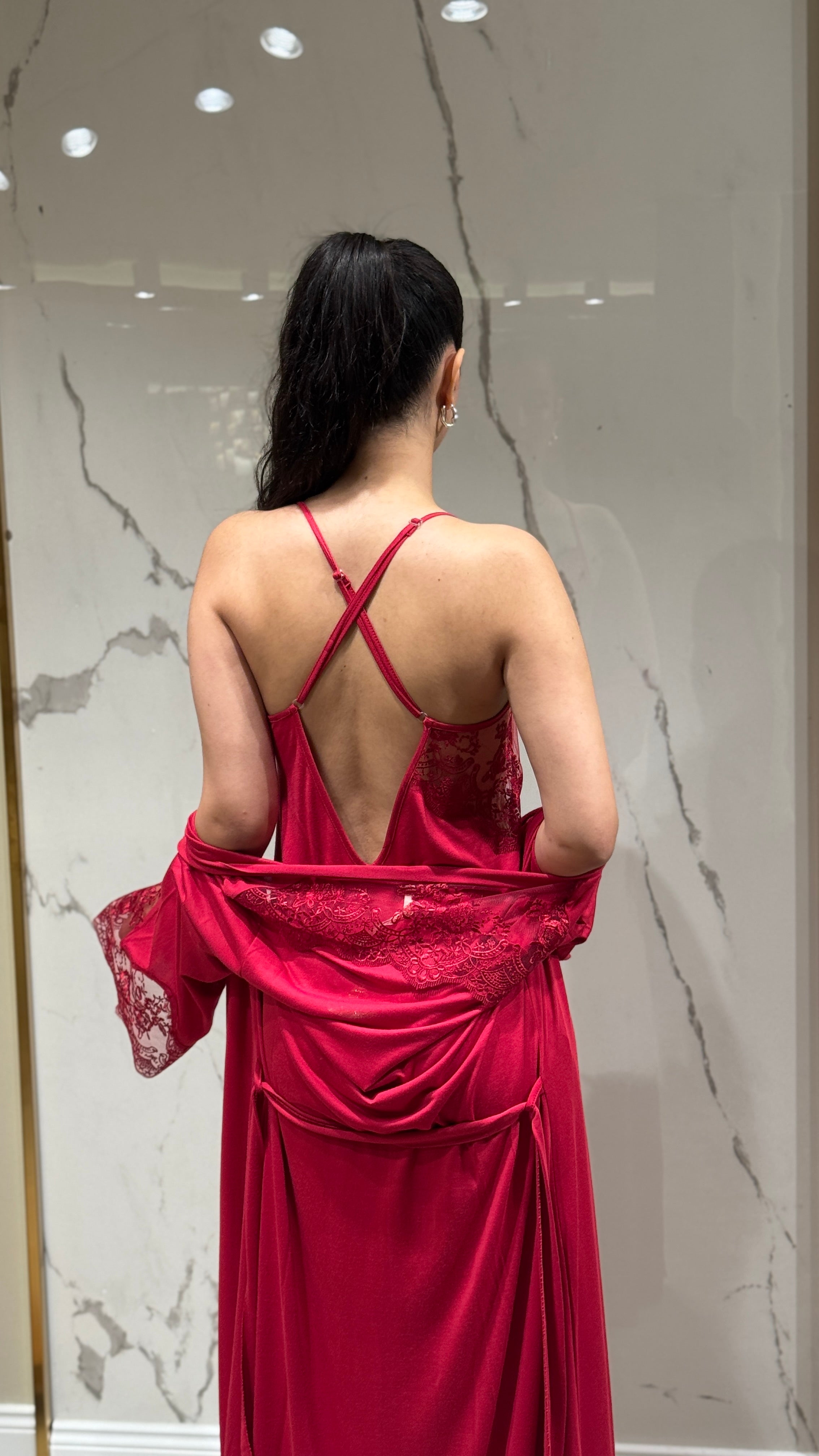 Saten Sabahlık - Dantel Detaylı 6'lı Set Takım