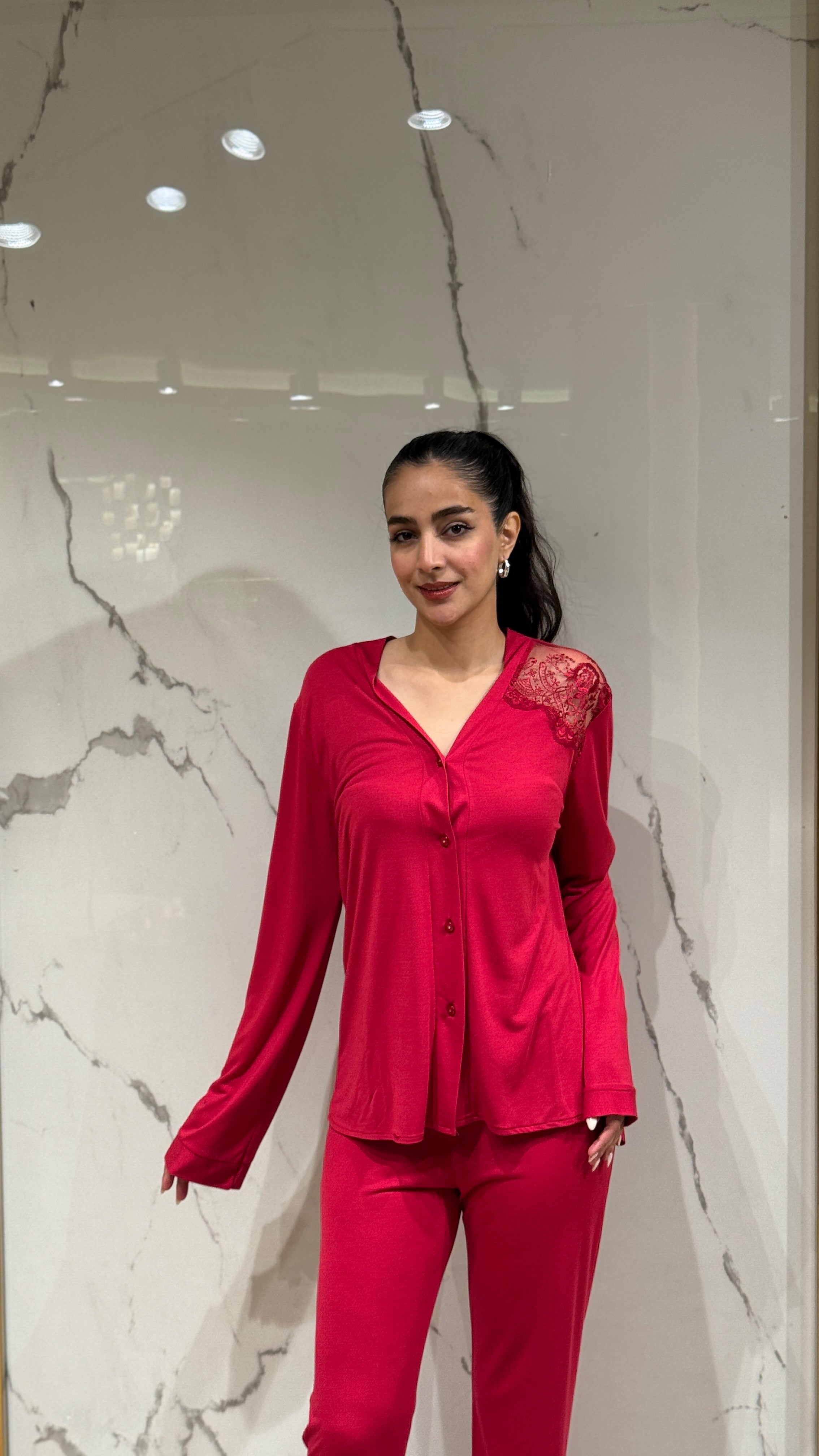 Saten Sabahlık - Dantel Detaylı 6'lı Set Takım