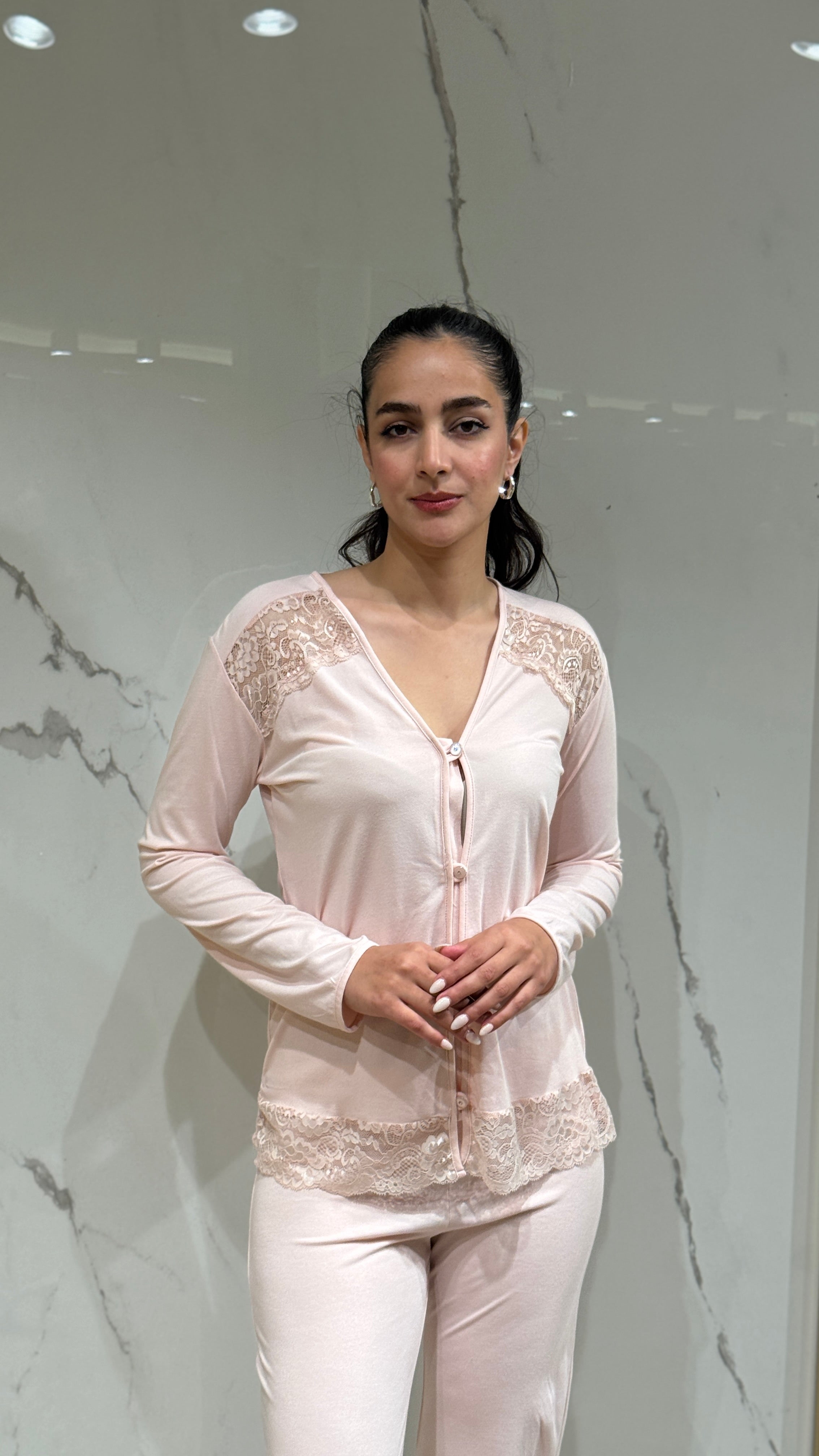 Saten Sabahlık - Dantel Detaylı 6'lı Set Takım