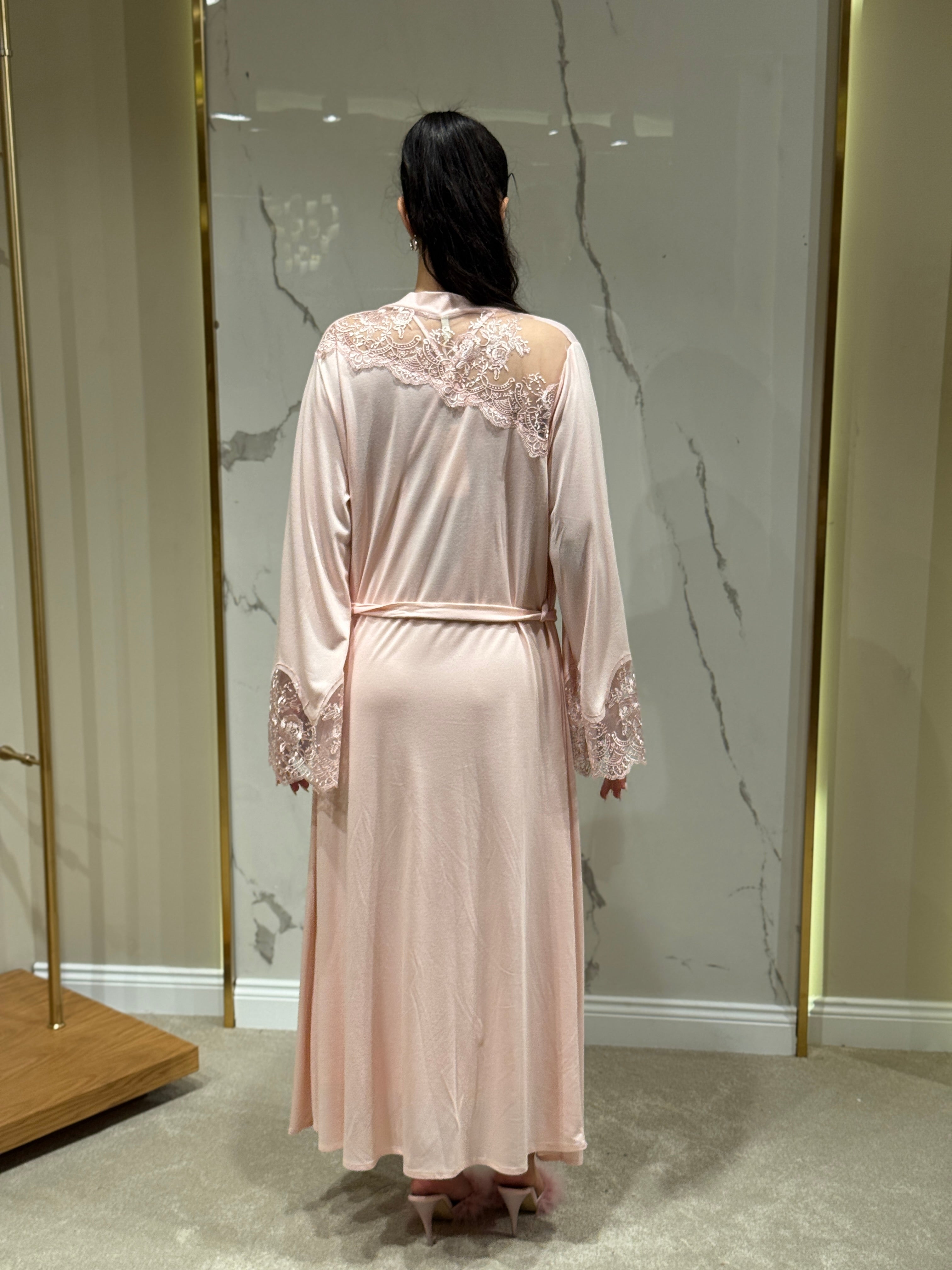 Saten Sabahlık - Dantel Detaylı 6'lı Set Takım