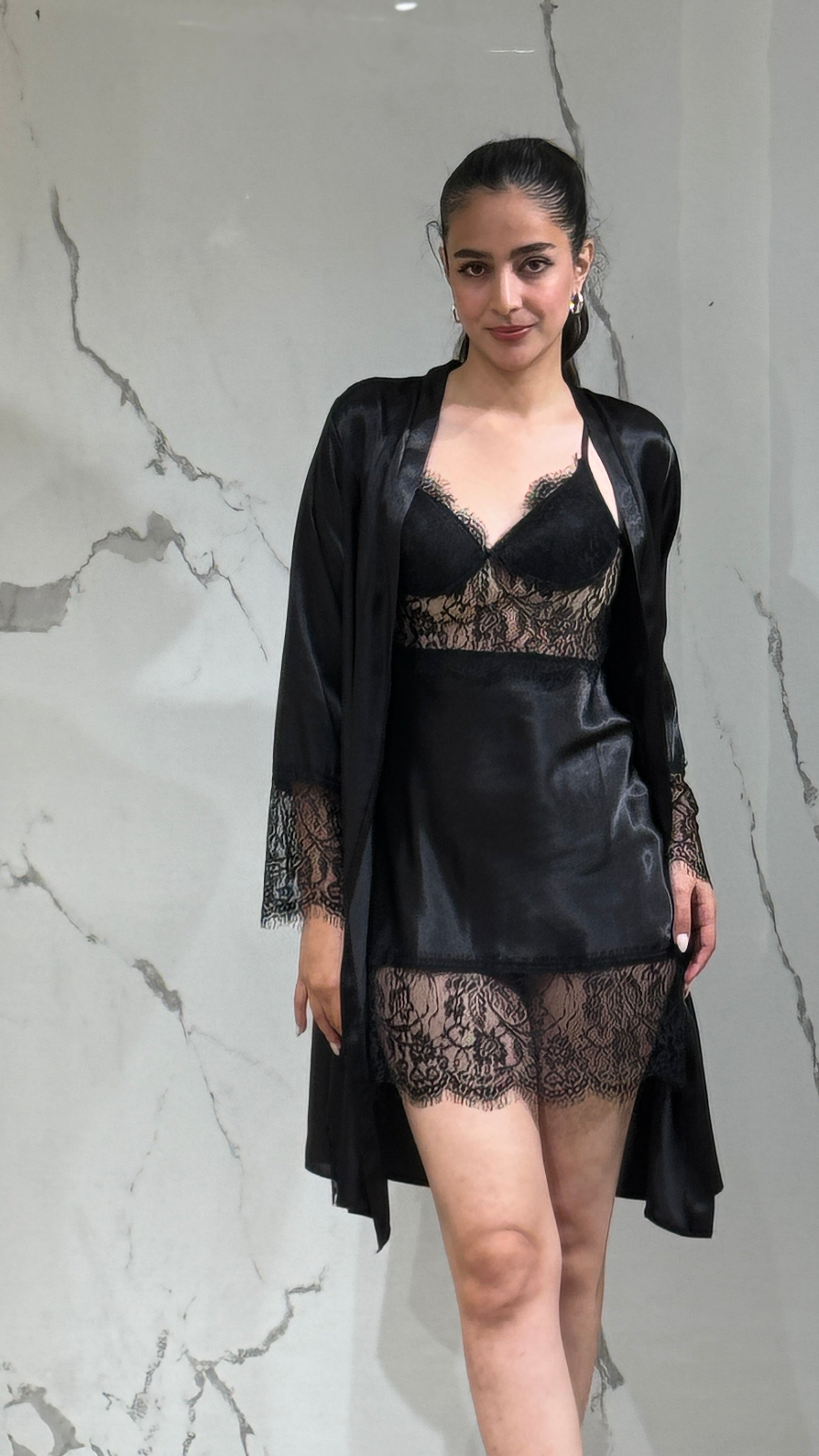 Saten Sabahlık Dantelli - 6'lı Set Takım