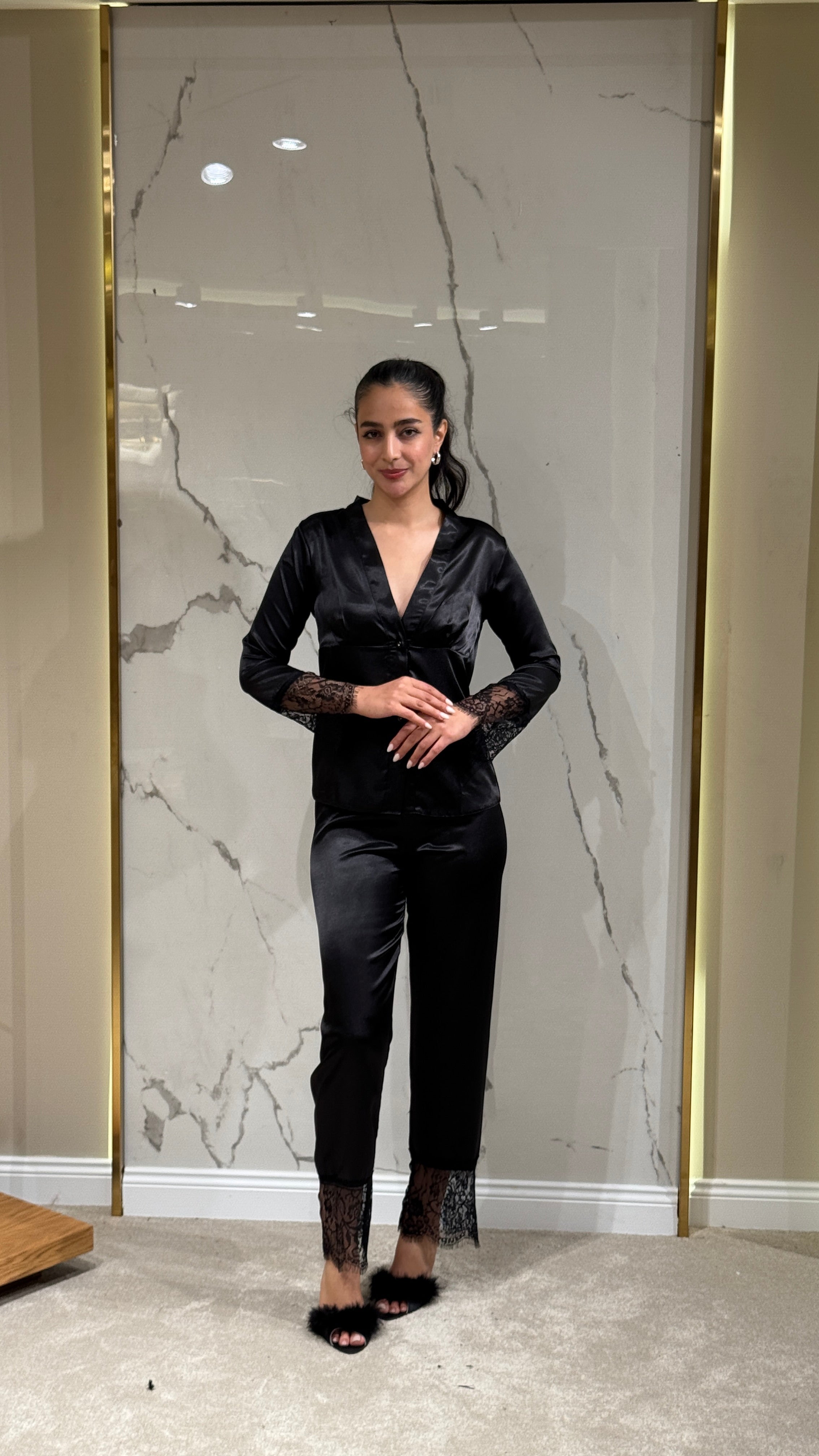 Saten Sabahlık Dantelli - 6'lı Set Takım