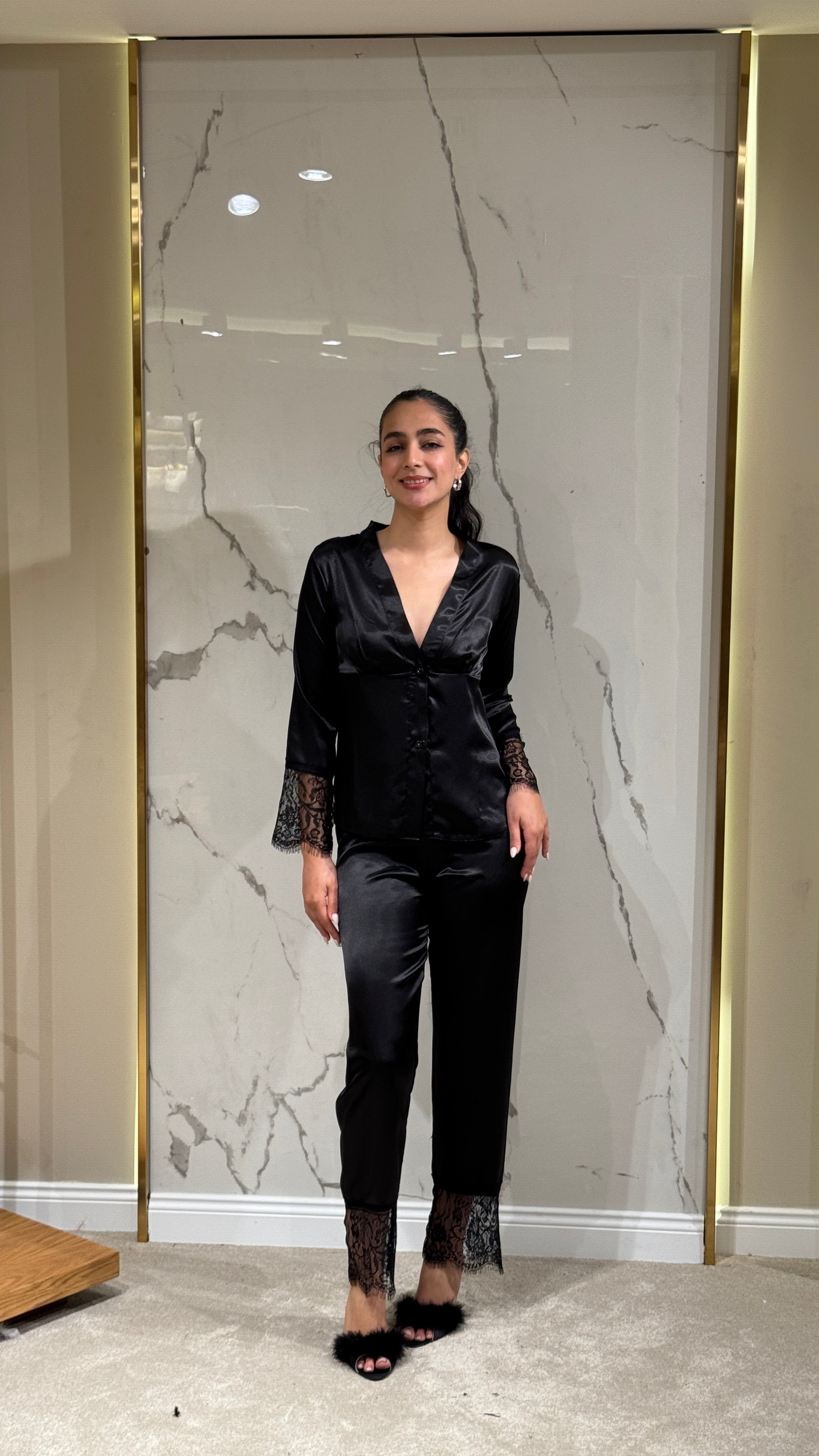 Saten Sabahlık Dantelli - 6'lı Set Takım