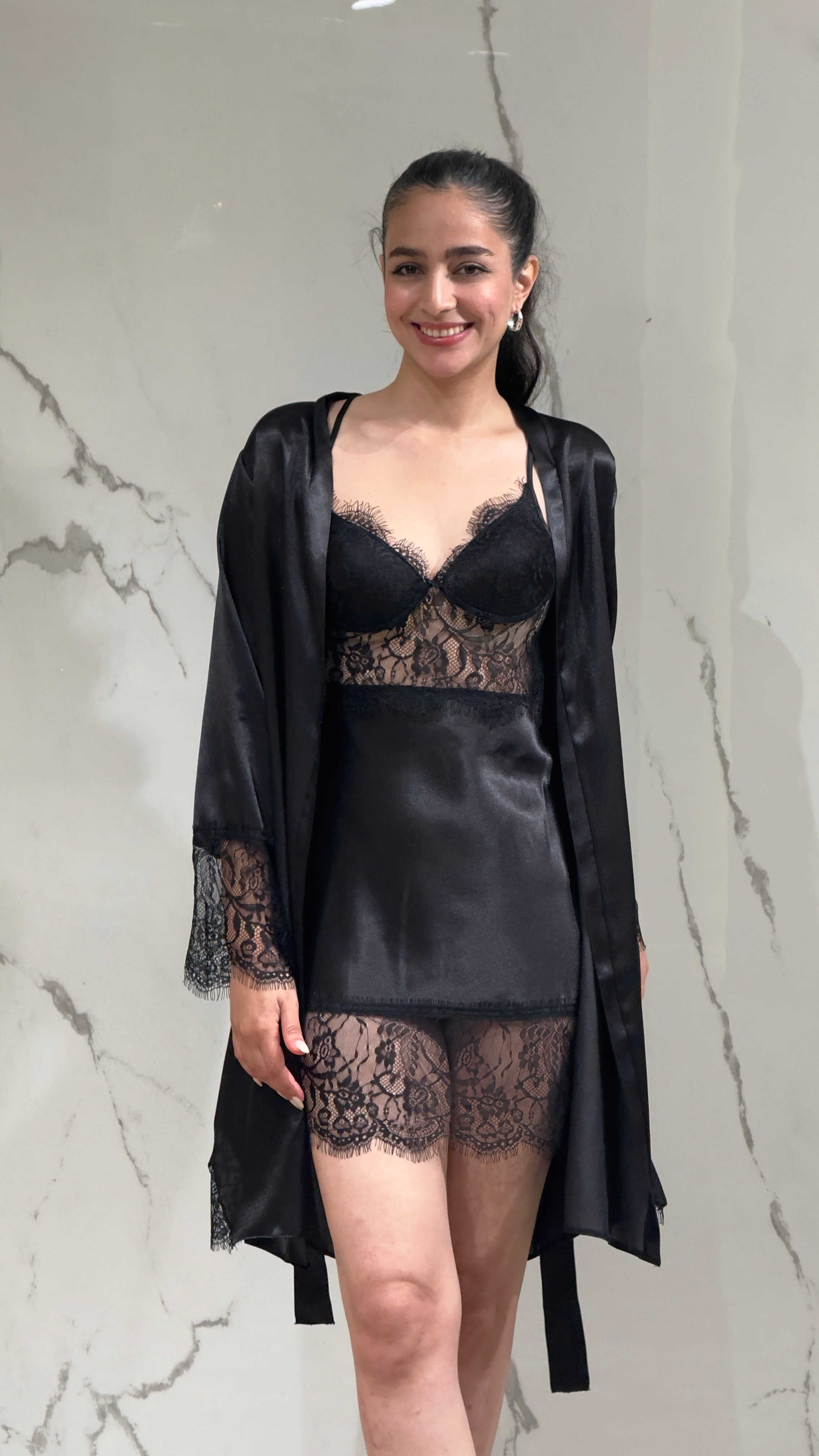 Saten Sabahlık Dantelli - 6'lı Set Takım