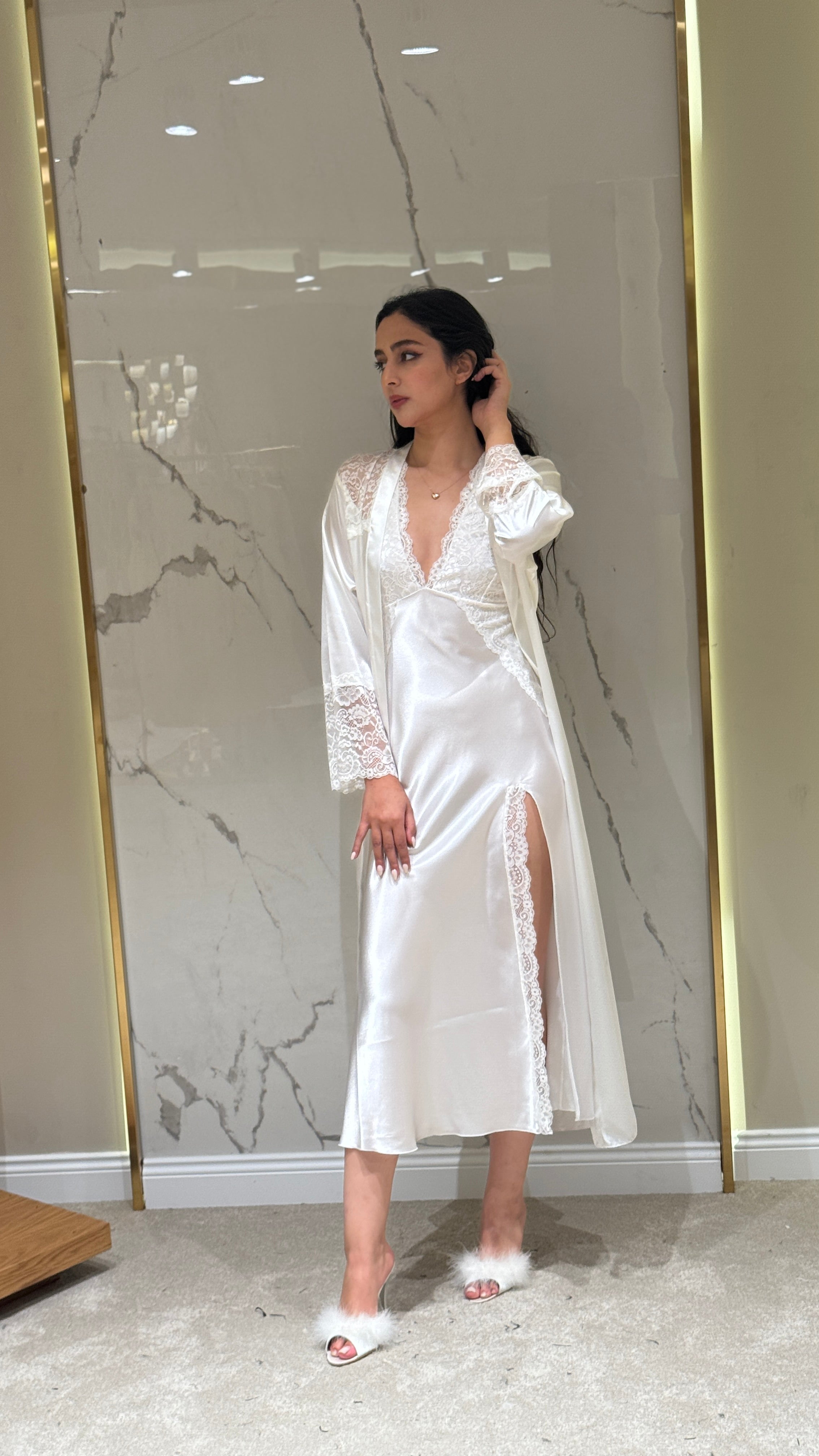 Saten Sabahlık - Dantel Detaylı