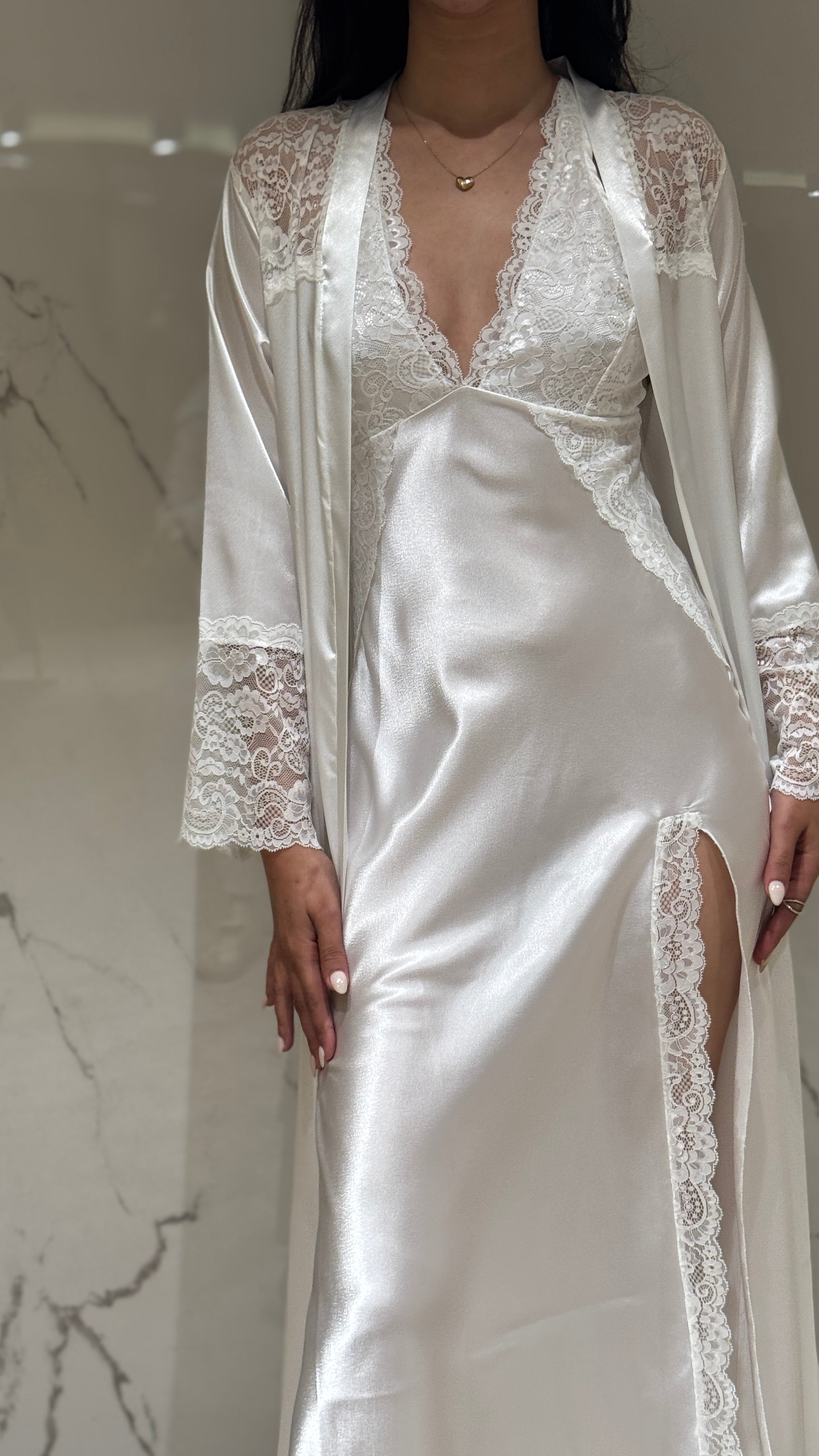 Saten Sabahlık - Dantel Detaylı