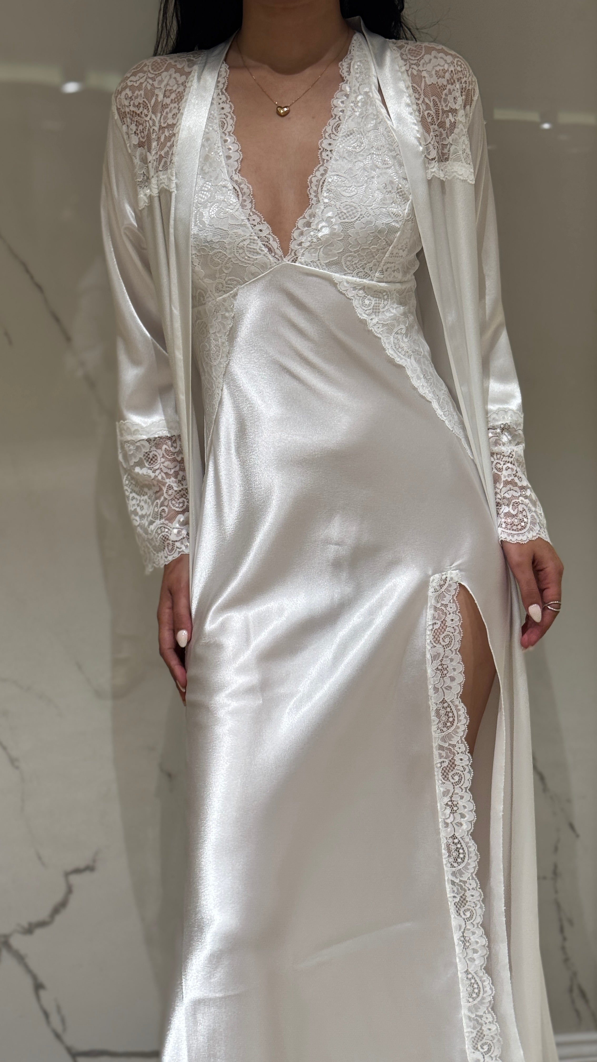 Saten Sabahlık - Dantel Detaylı