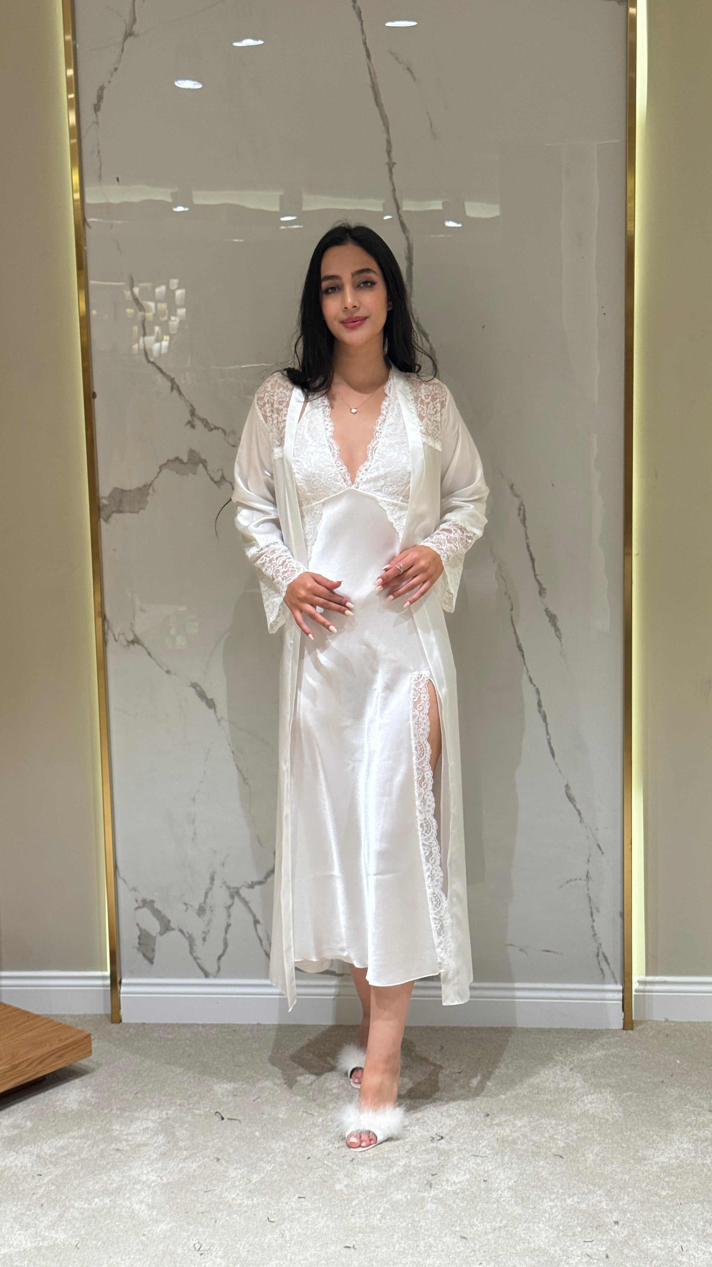 Saten Sabahlık - Dantel Detaylı