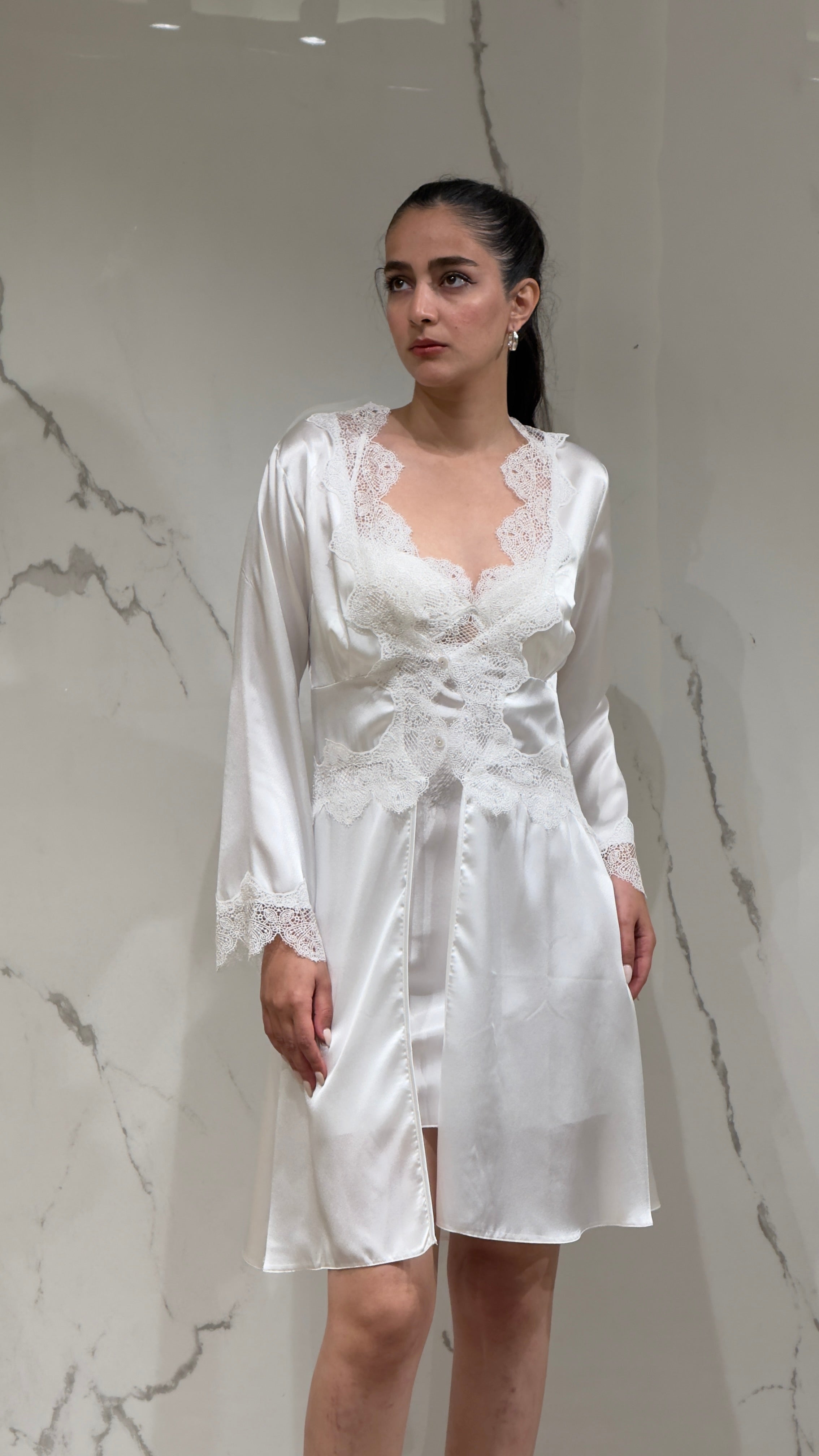 Saten Sabahlık Dantelli - 6'lı Set Takım