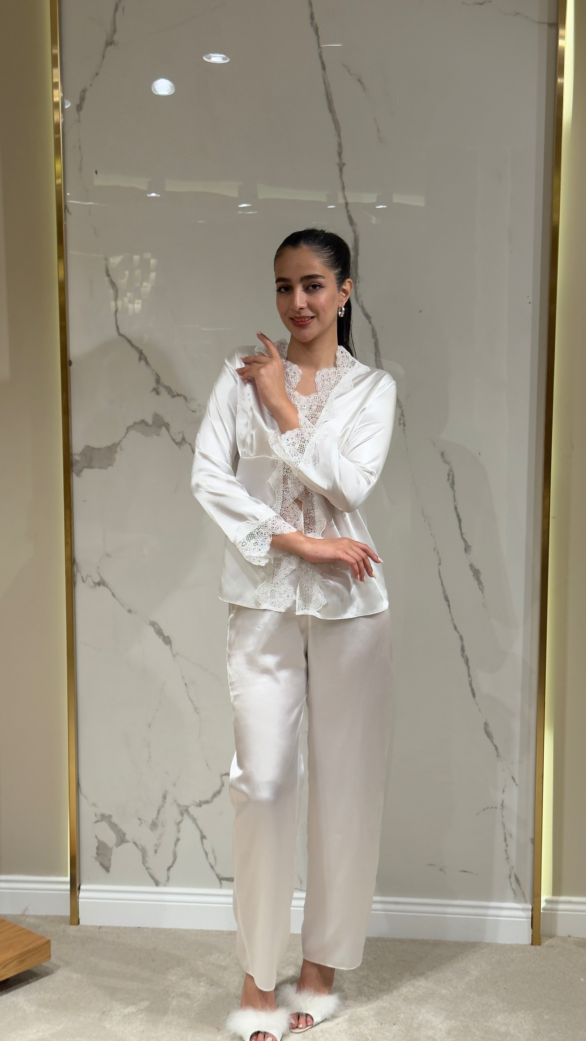 Saten Sabahlık Dantelli - 6'lı Set Takım