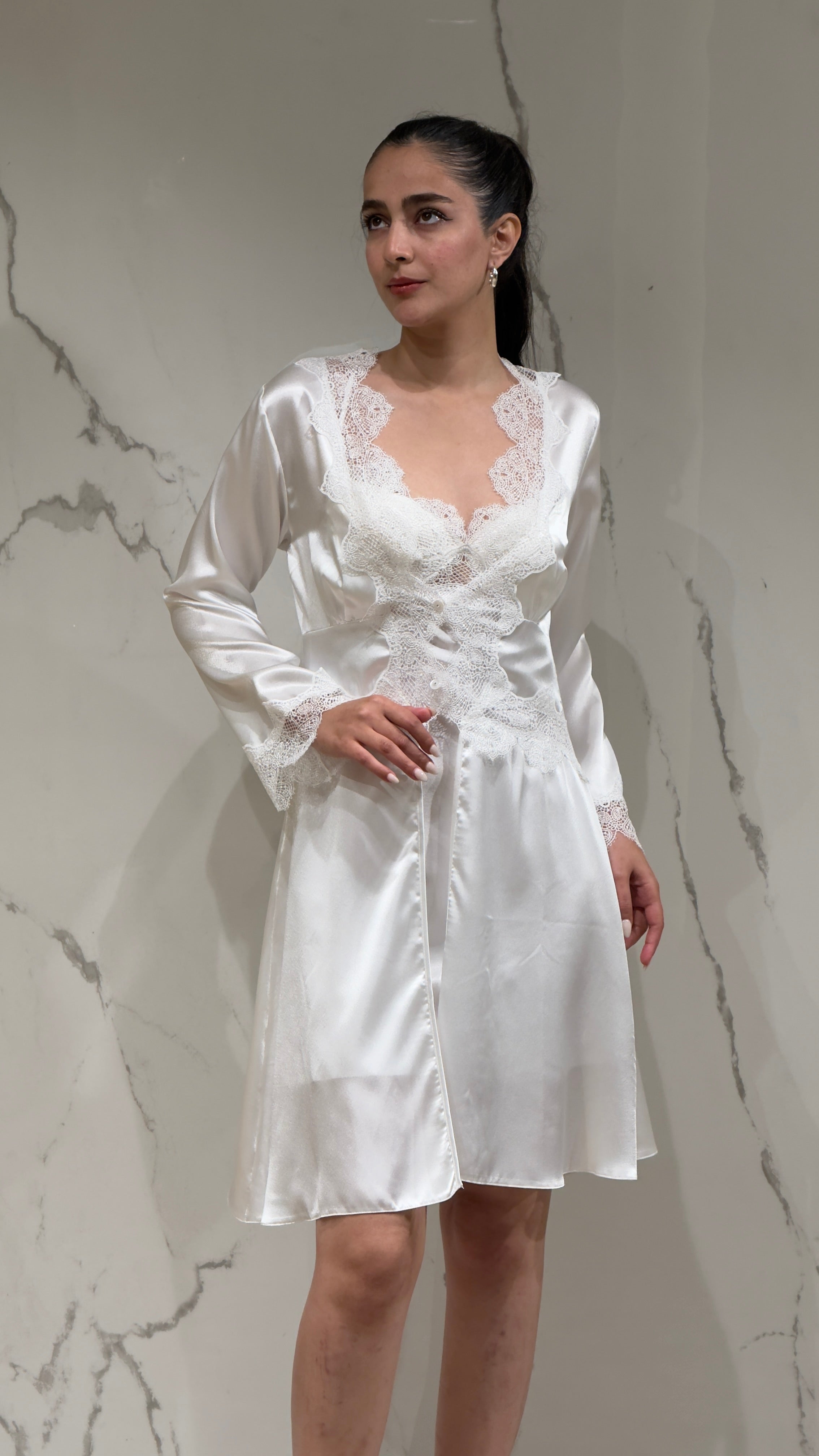 Saten Sabahlık Dantelli - 6'lı Set Takım