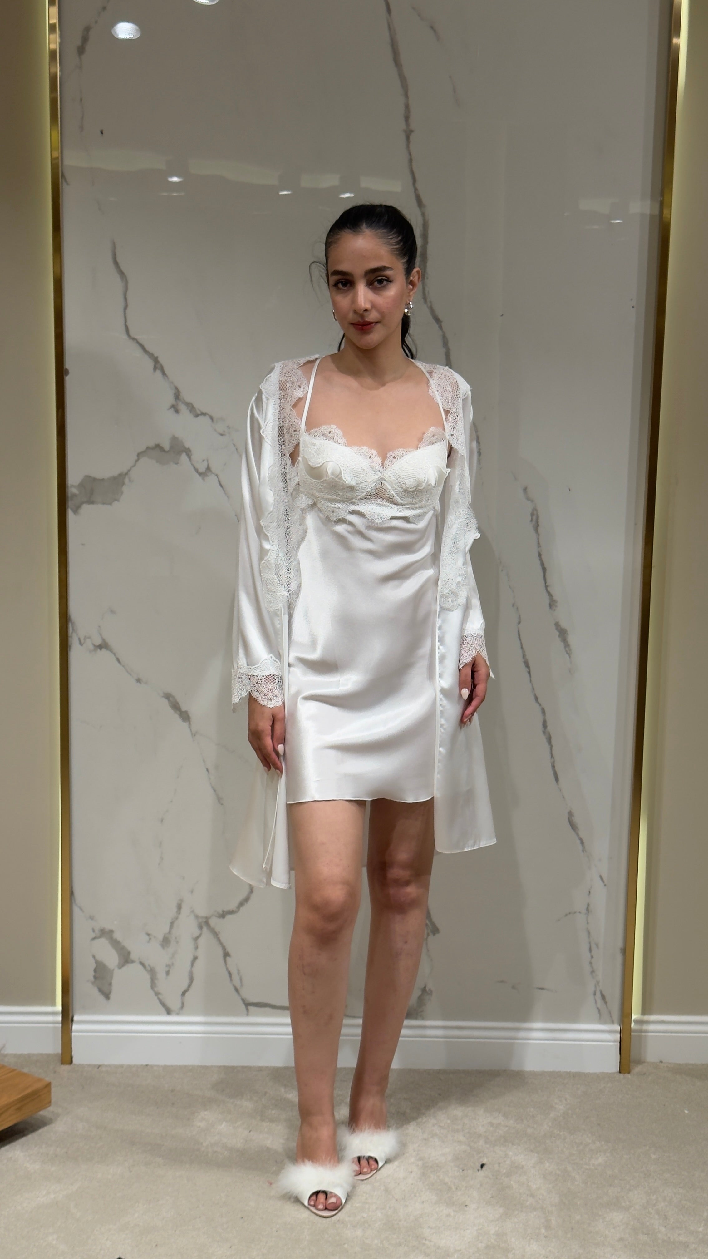 Saten Sabahlık Dantelli - 6'lı Set Takım