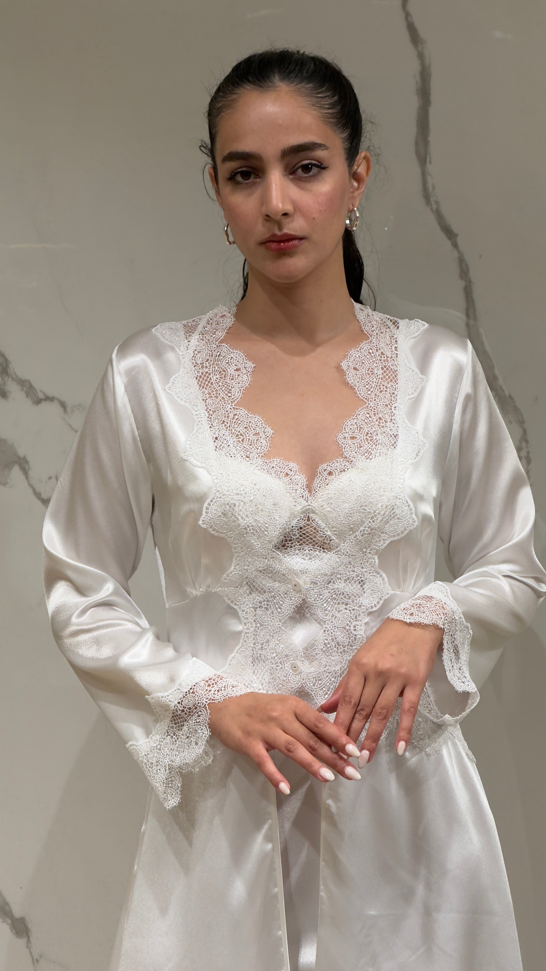 Saten Sabahlık Dantelli - 6'lı Set Takım