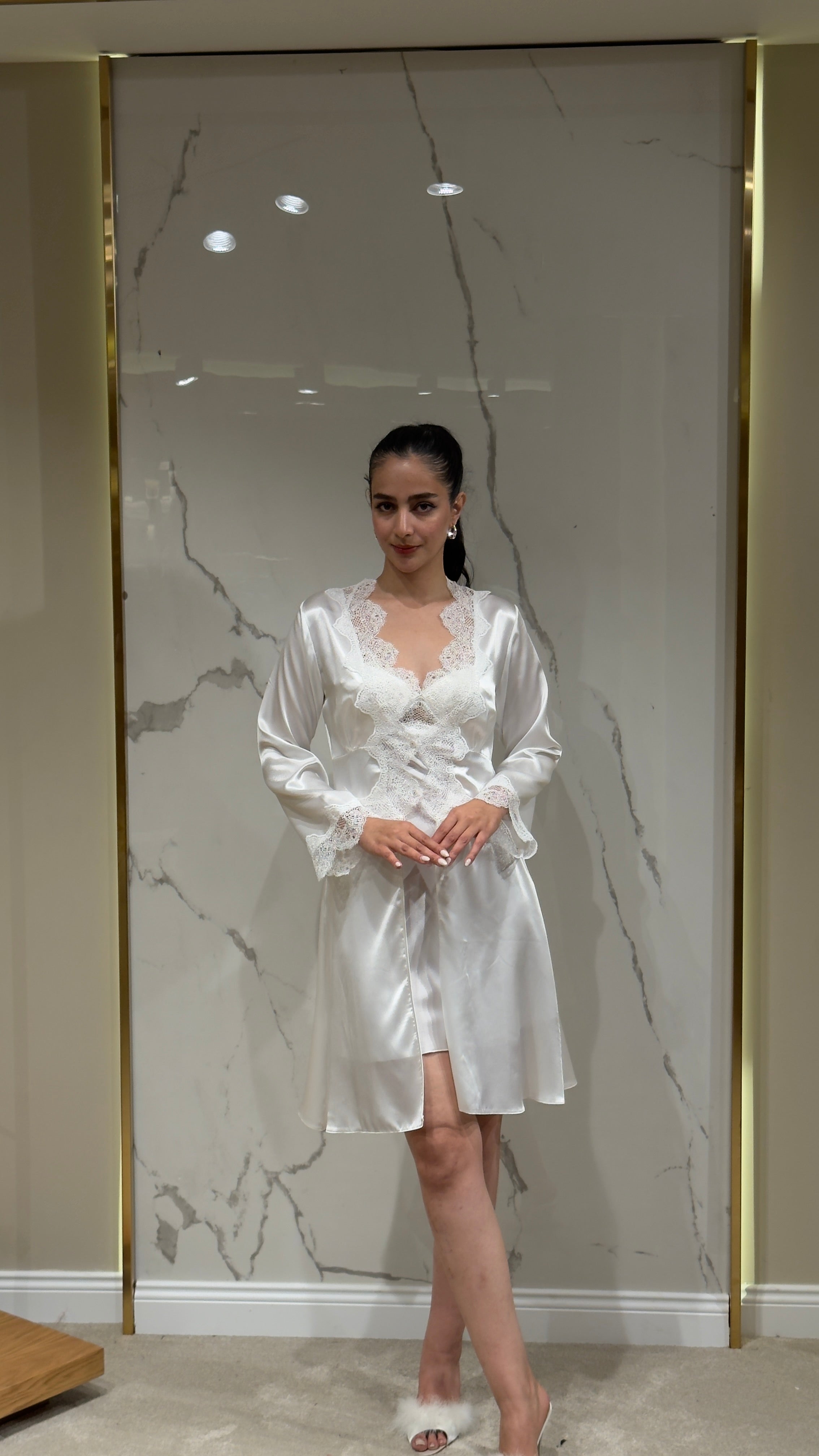 Saten Sabahlık Dantelli - 6'lı Set Takım