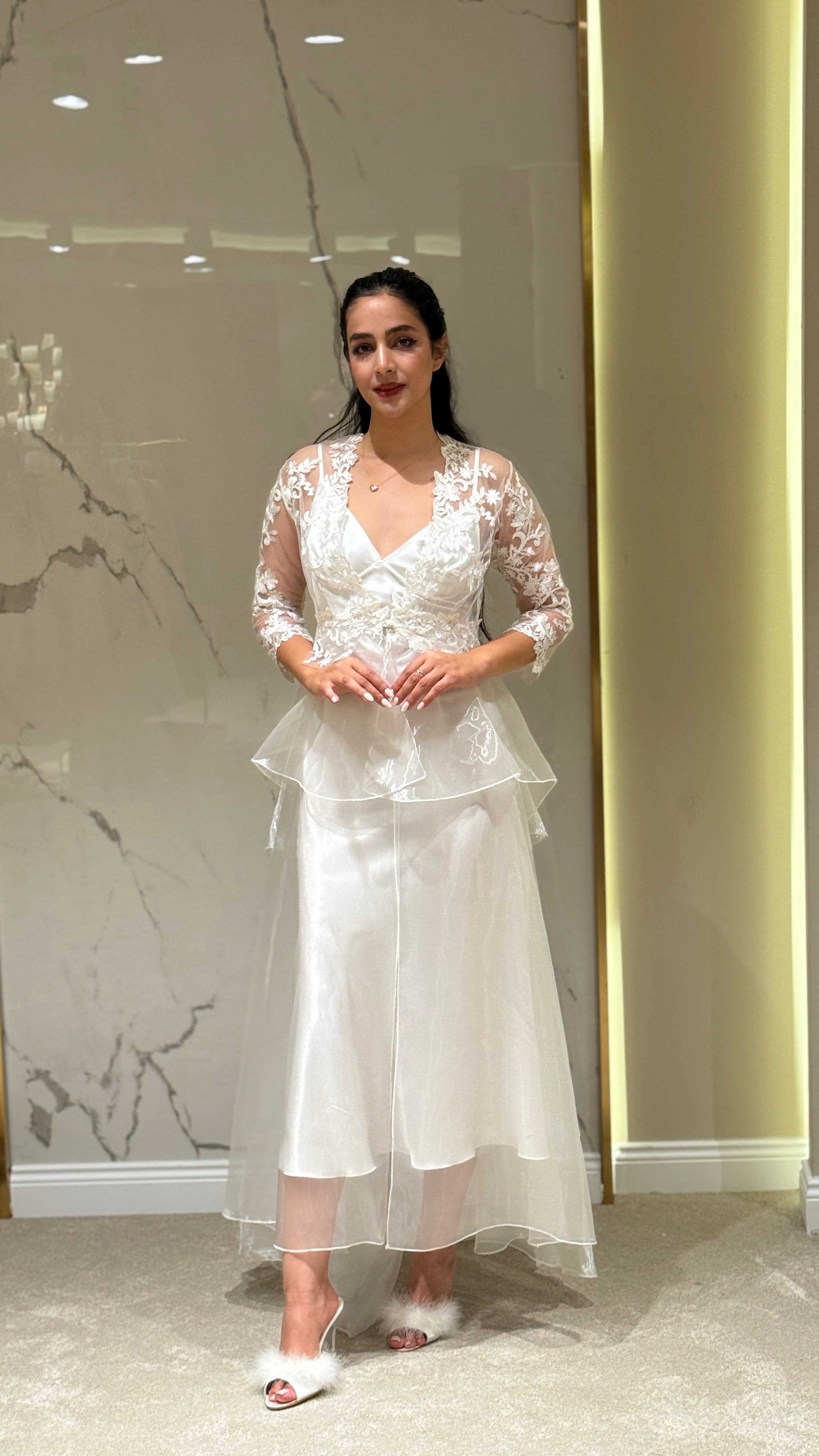 Dantel Detaylı Beyaz Sabahlık 6'lı Set