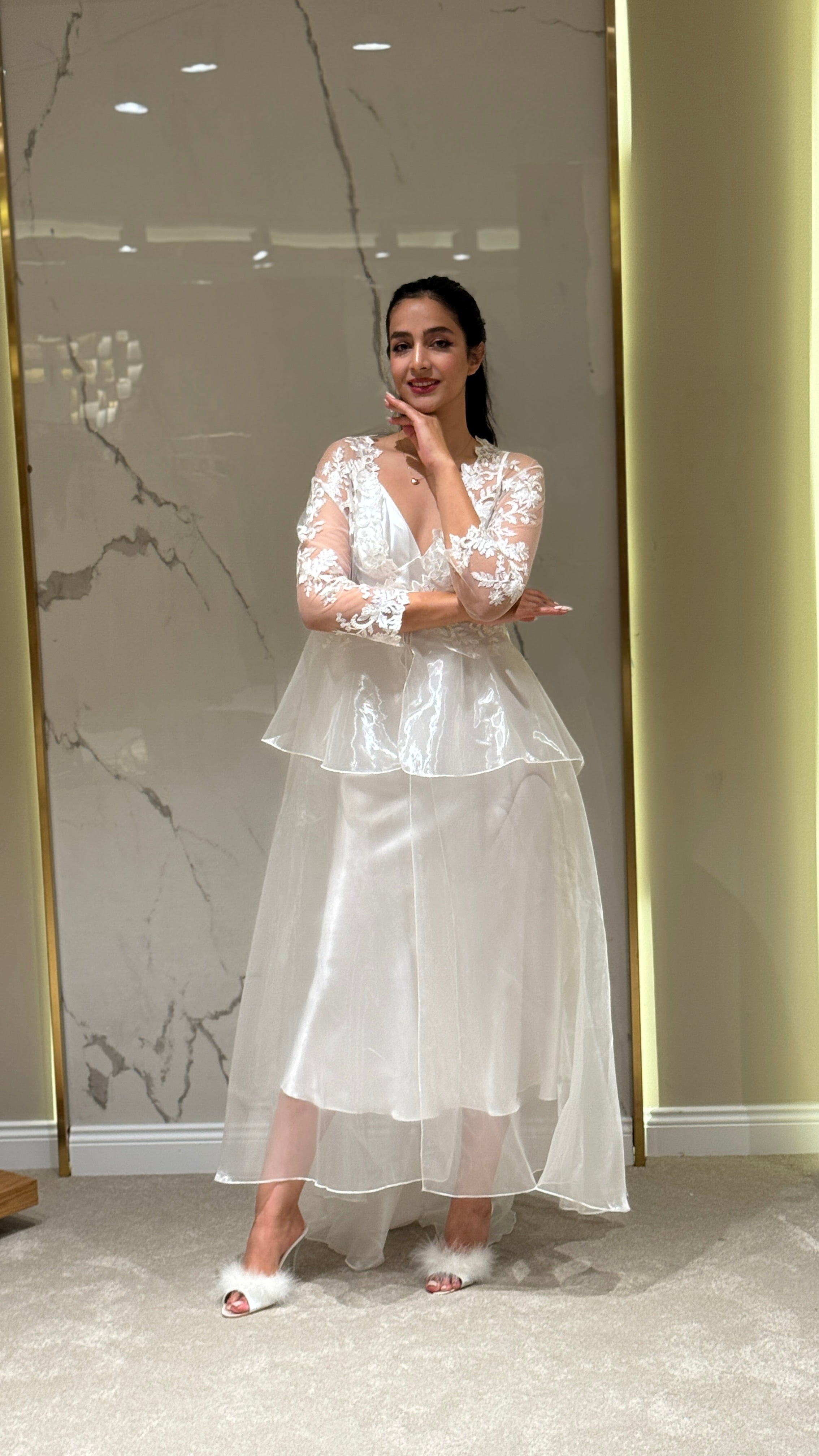 Dantel Detaylı Beyaz Sabahlık 6'lı Set