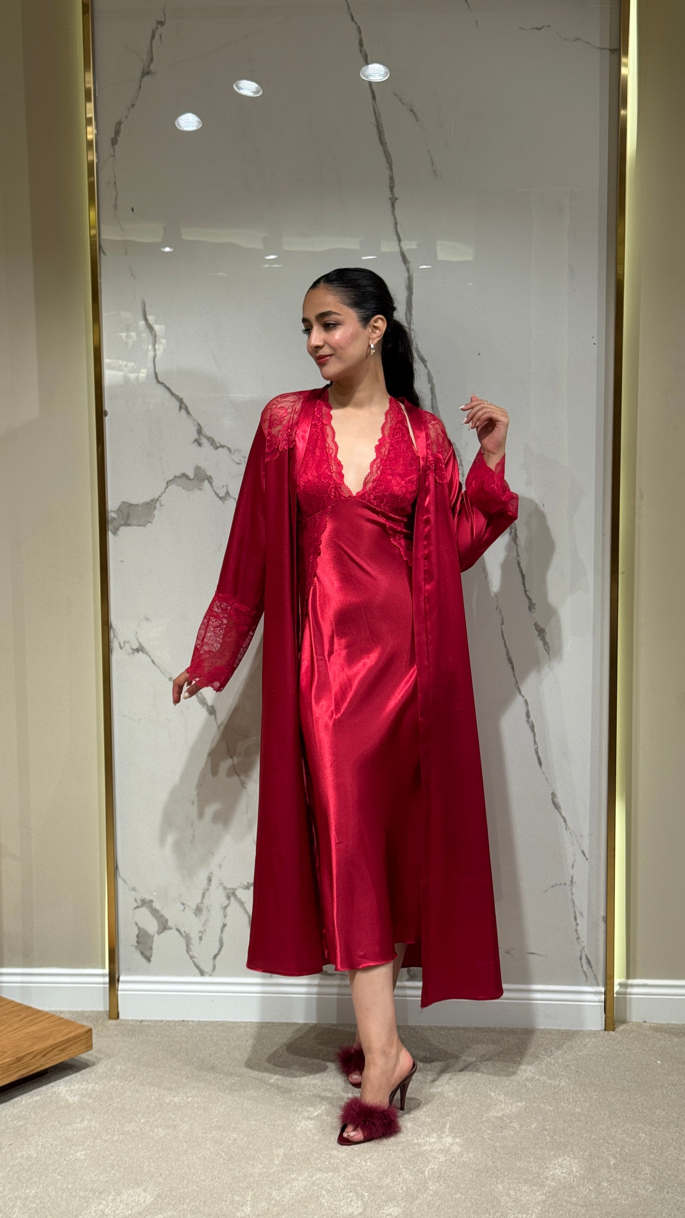 Saten Sabahlık - Dantel Detaylı