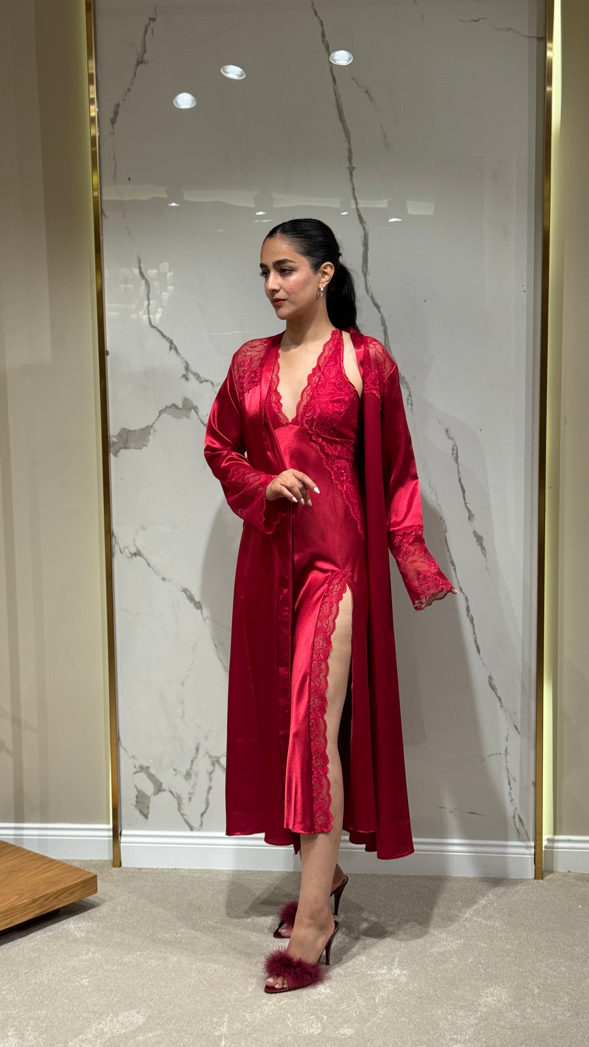 Saten Sabahlık - Dantel Detaylı