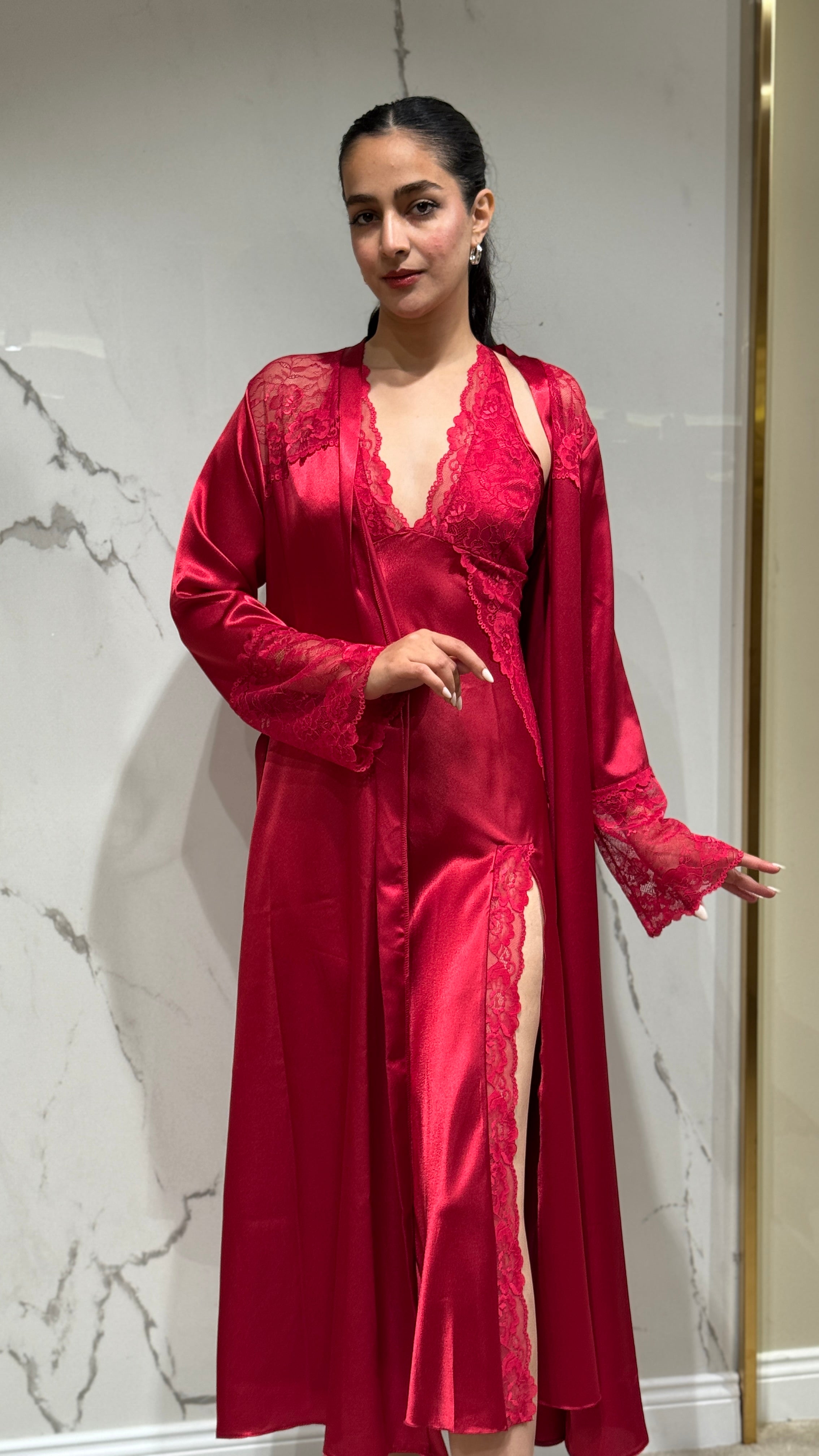 Saten Sabahlık - Dantel Detaylı