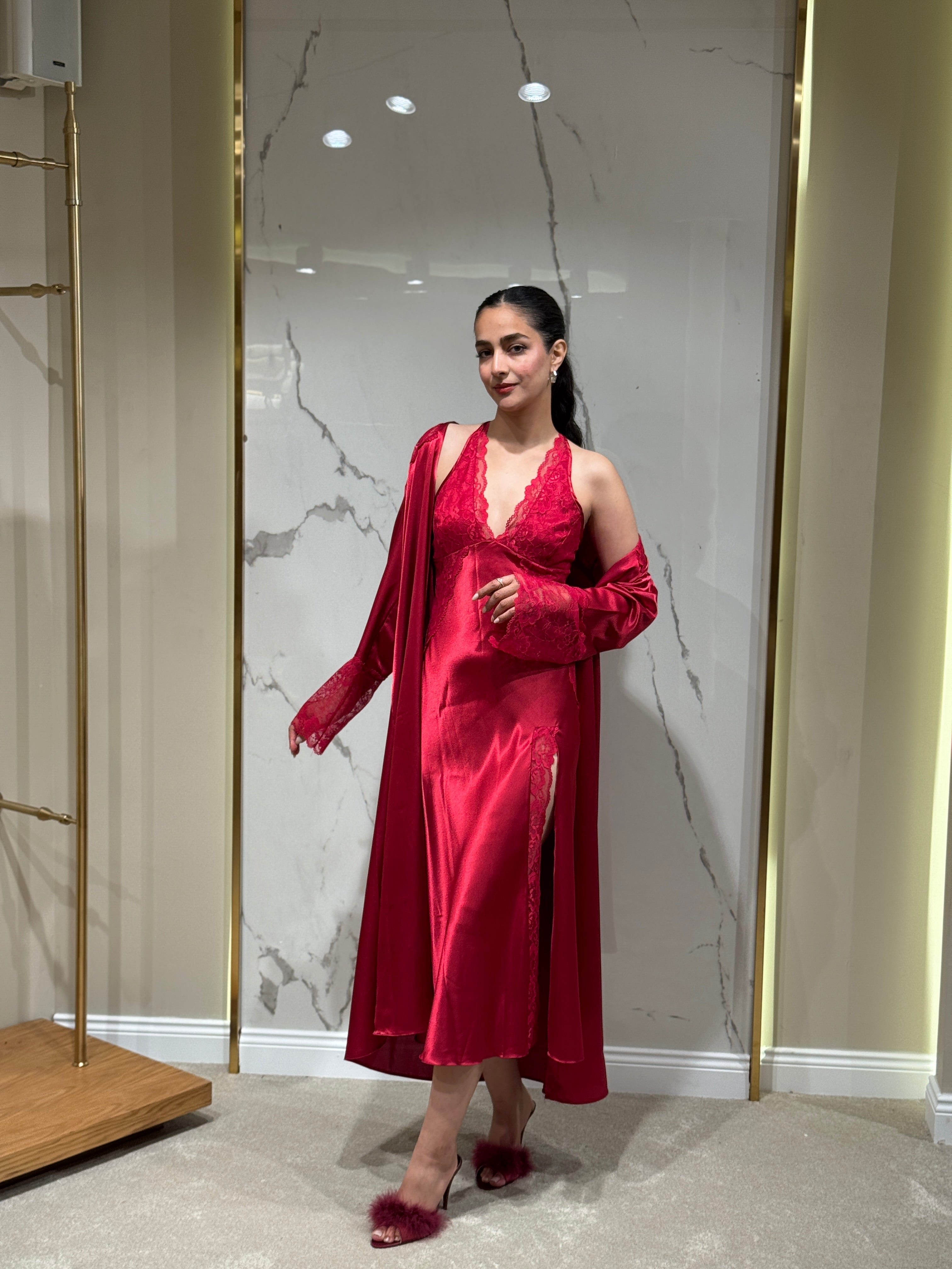 Saten Sabahlık - Dantel Detaylı