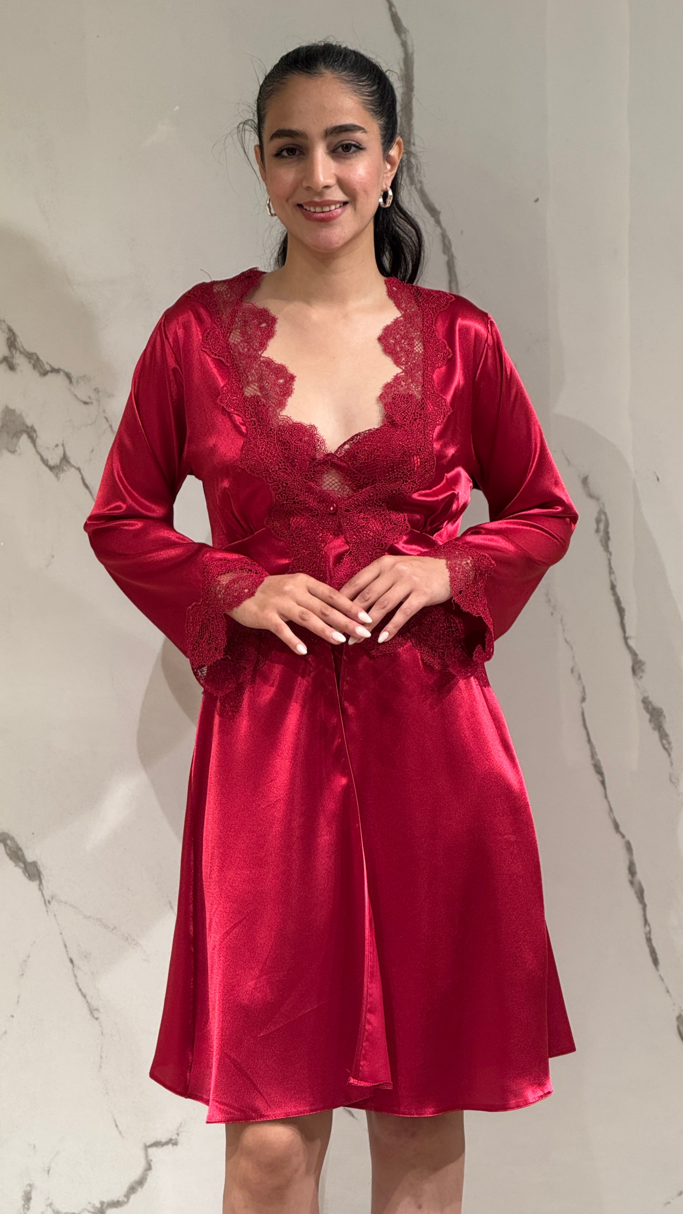 Saten Sabahlık Dantelli - 6'lı Set Takım