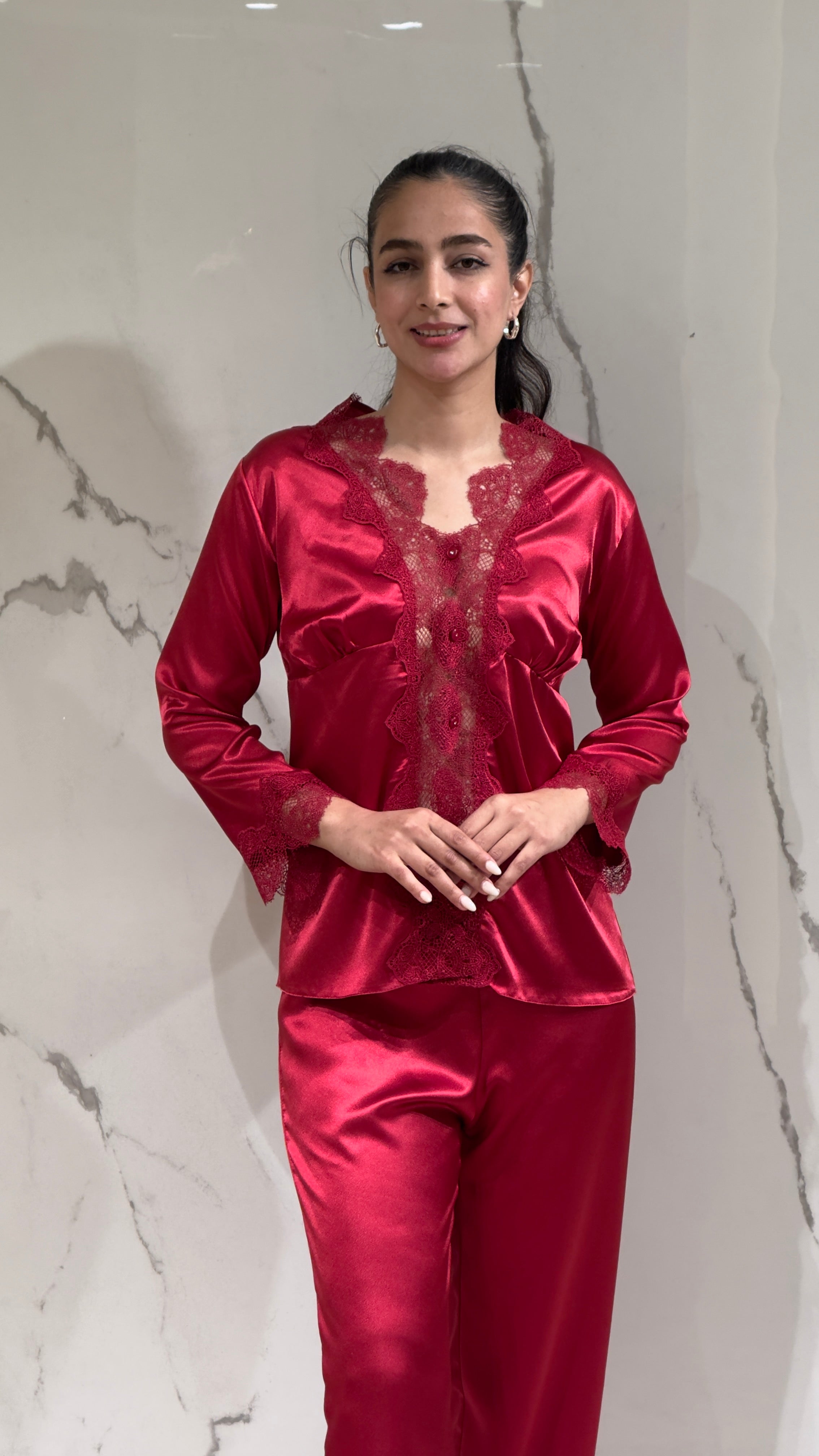 Saten Sabahlık Dantelli - 6'lı Set Takım