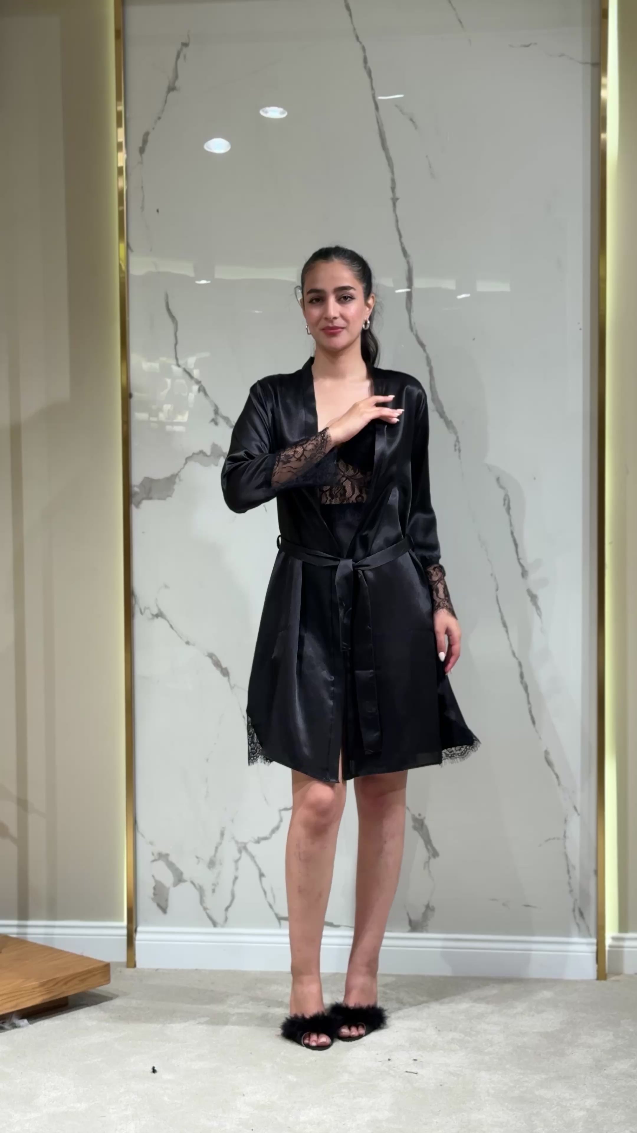 Saten Sabahlık Dantelli - 6'lı Set Takım