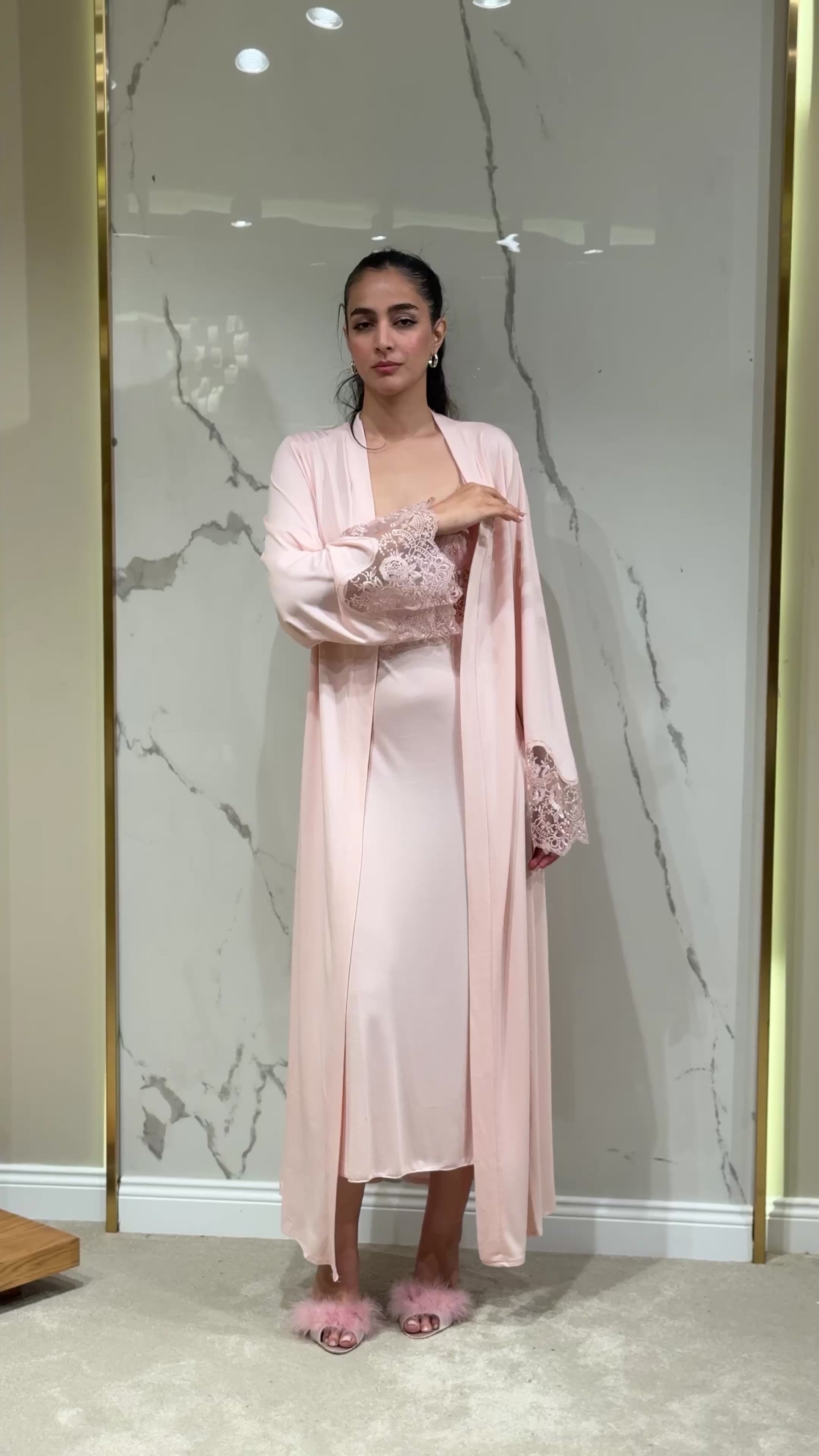 Saten Sabahlık - Dantel Detaylı 6'lı Set Takım