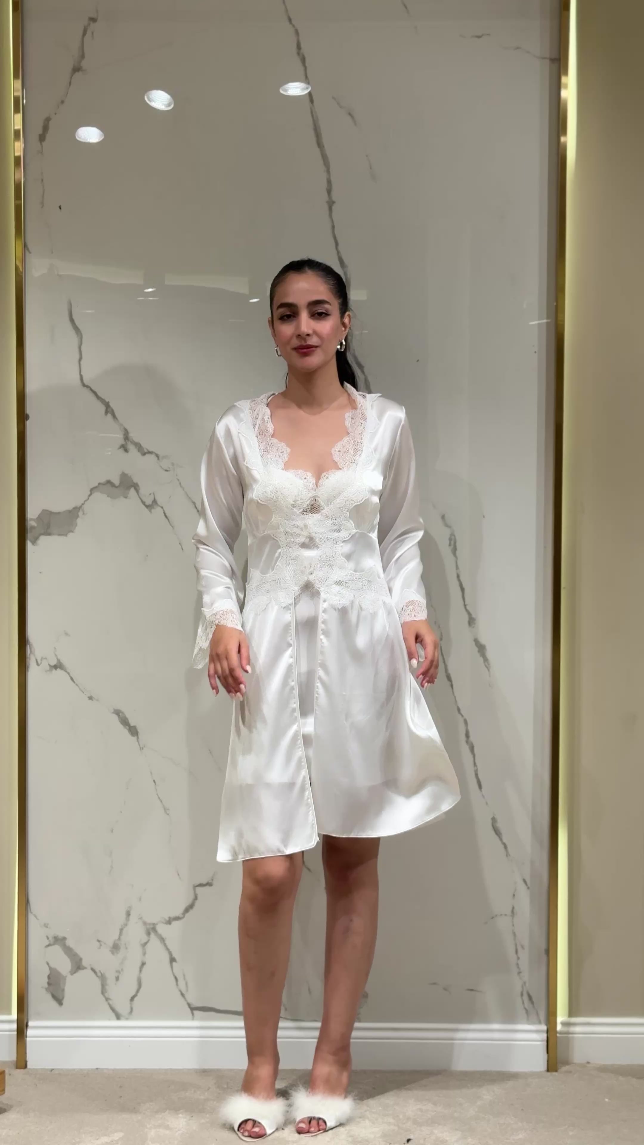 Saten Sabahlık Dantelli - 6'lı Set Takım