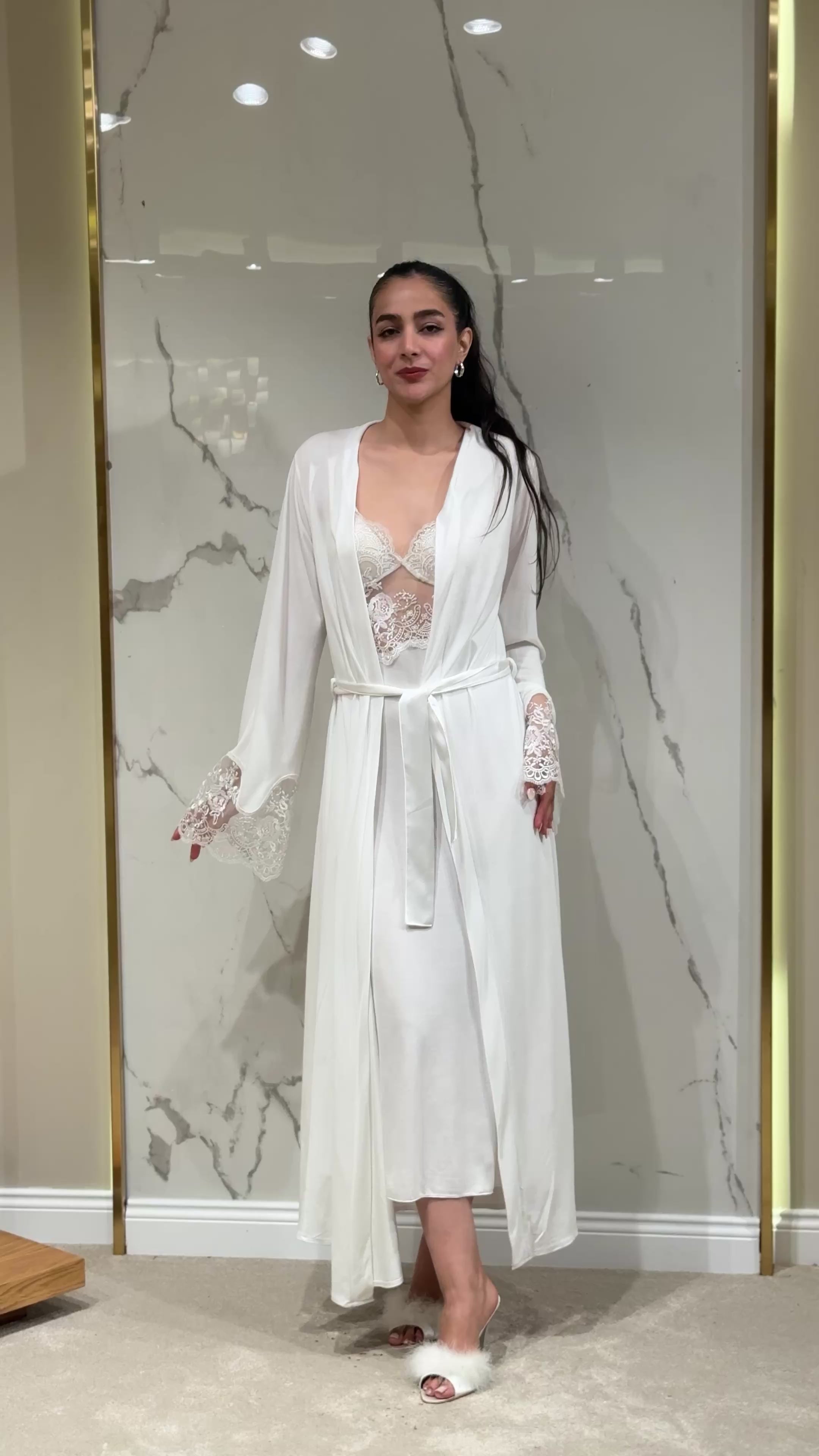 Saten Sabahlık - Dantel Detaylı 6'lı Set Takım