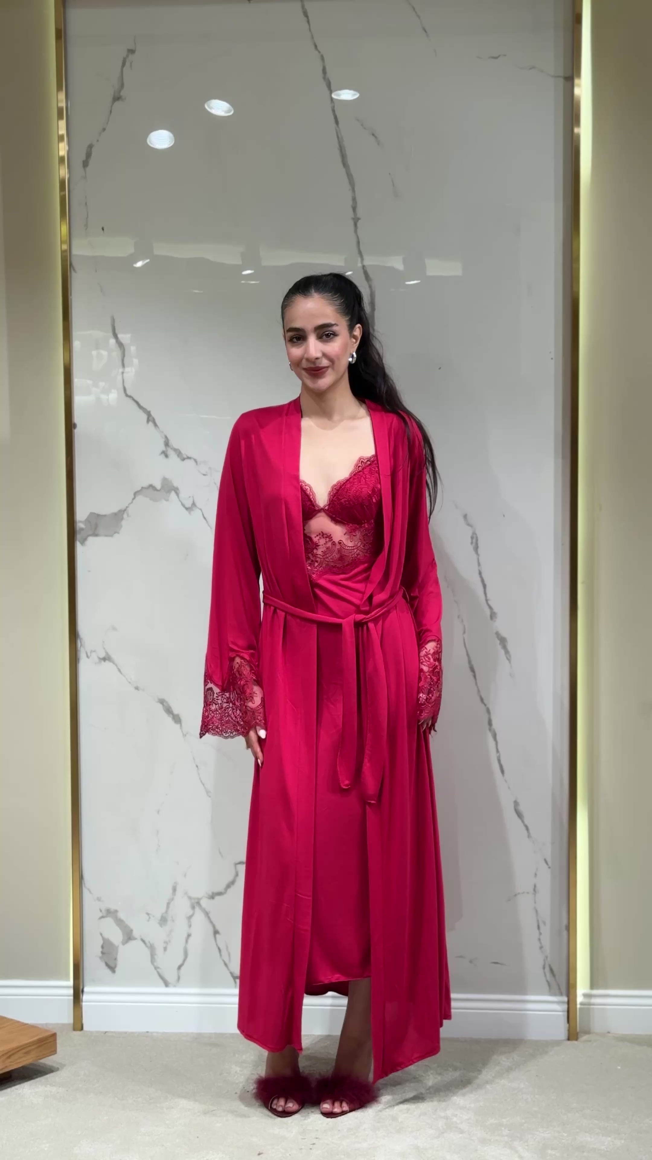 Saten Sabahlık - Dantel Detaylı 6'lı Set Takım