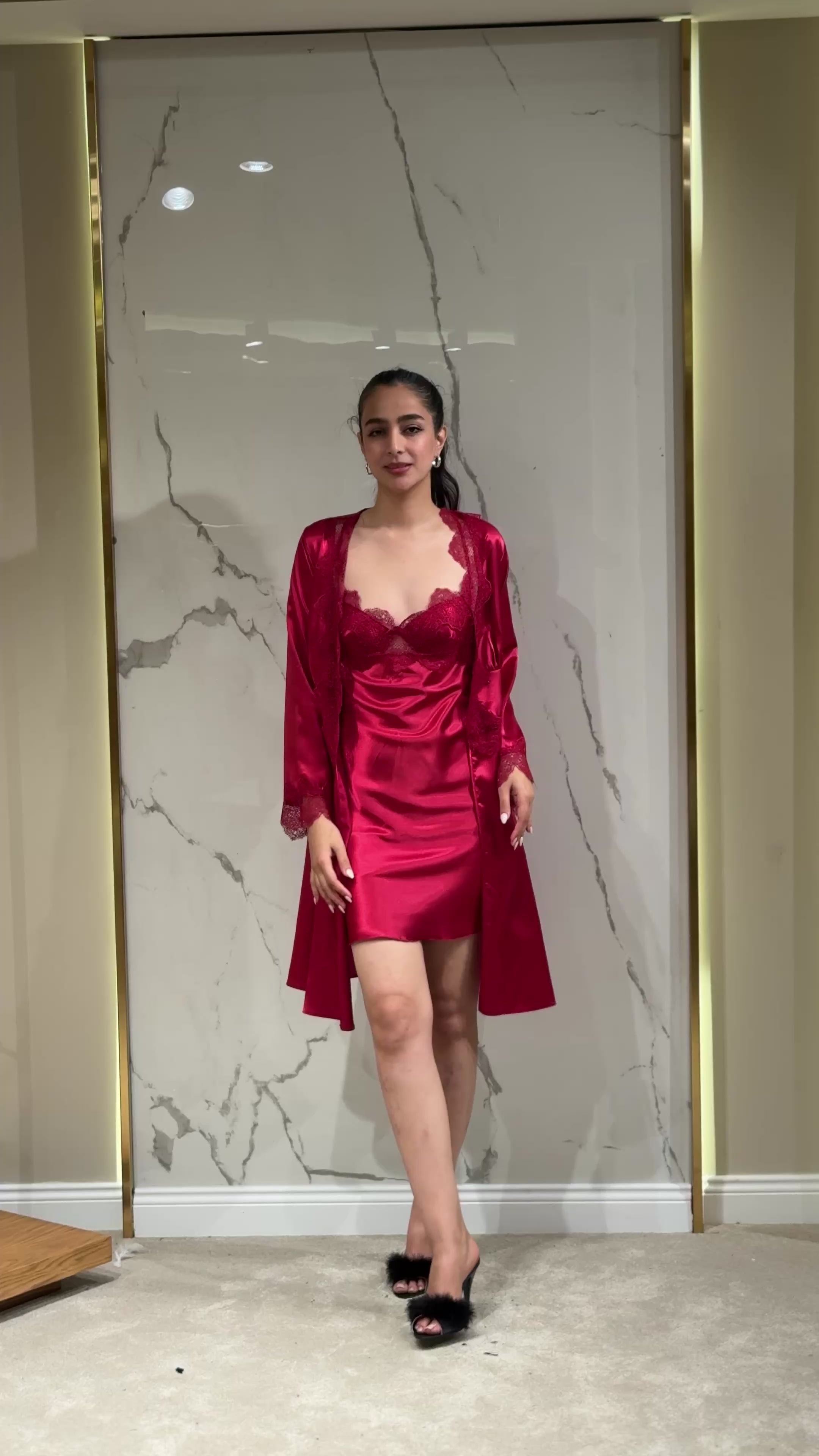 Saten Sabahlık Dantelli - 6'lı Set Takım