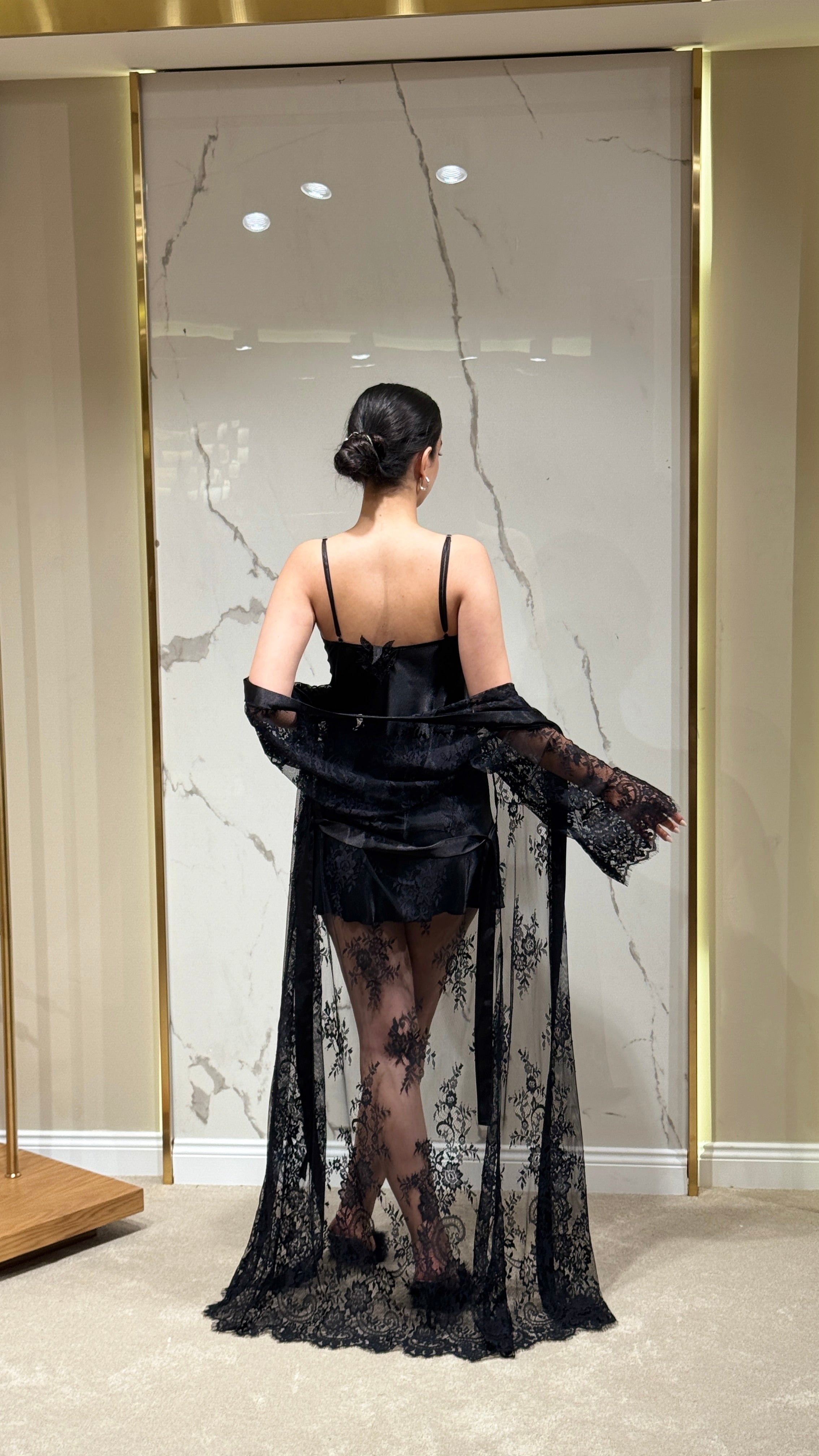 Saten Sabahlık - Dantel Detaylı 6'lı Set Takım