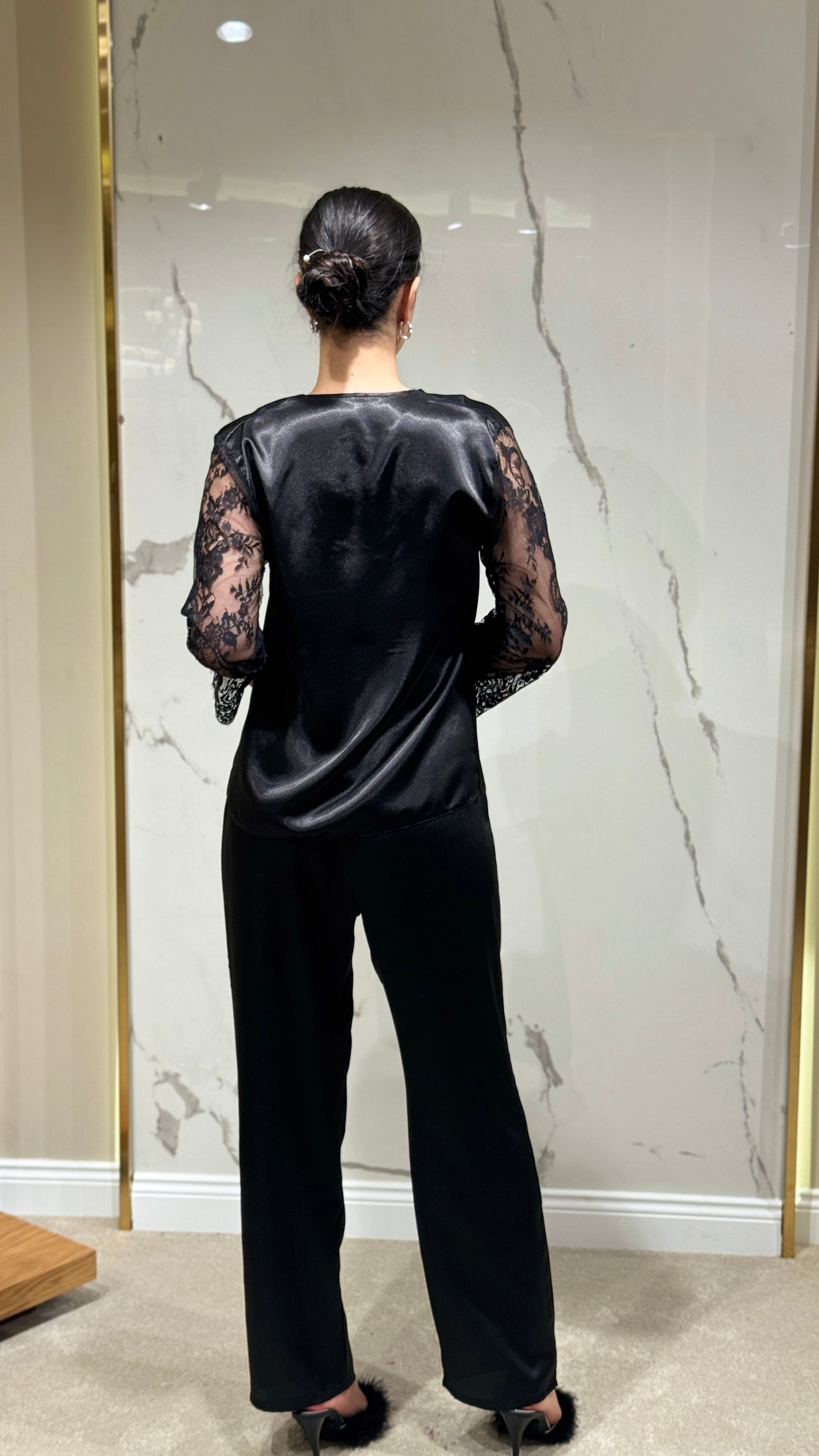 Saten Sabahlık - Dantel Detaylı 6'lı Set Takım