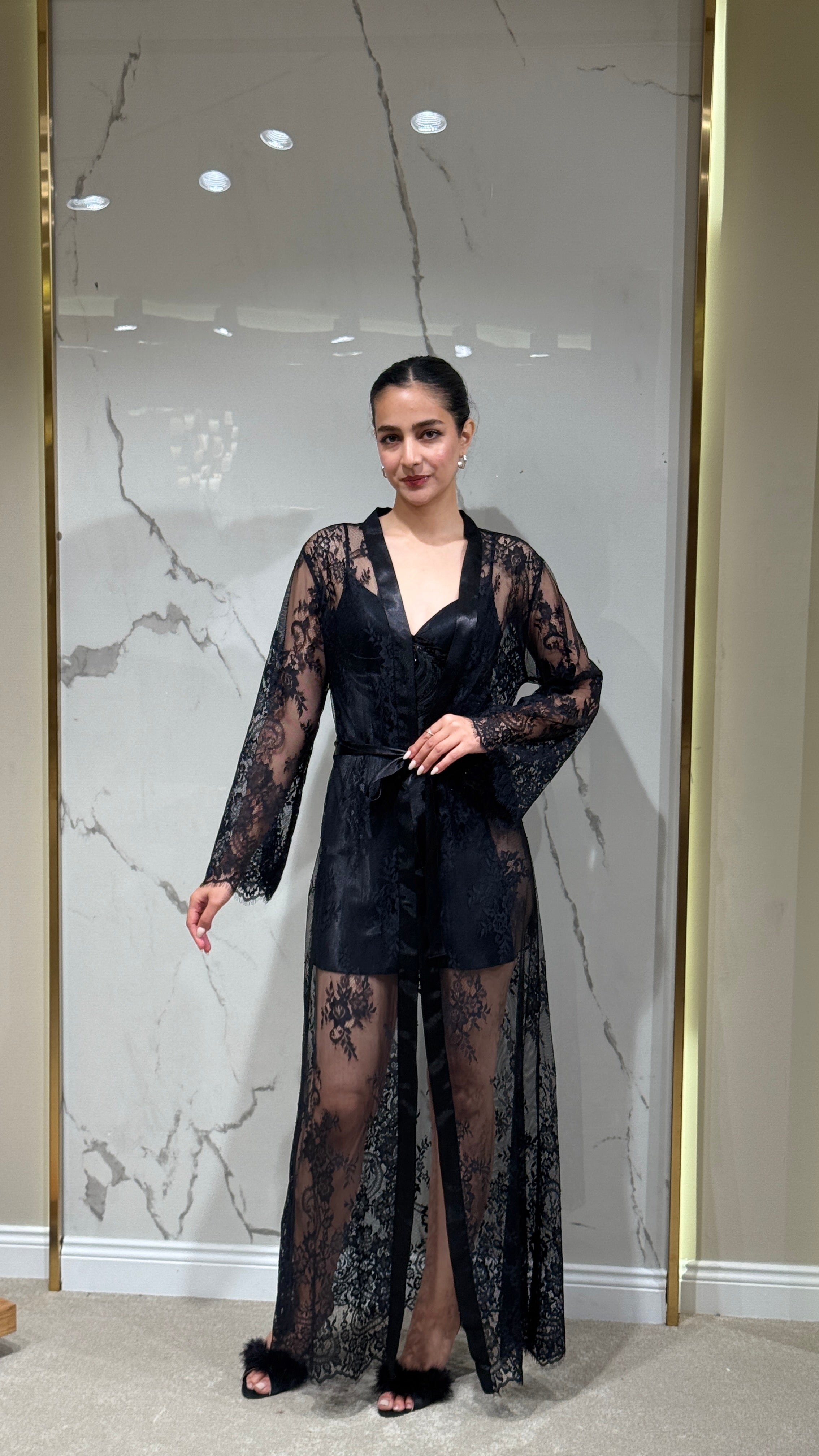 Saten Sabahlık - Dantel Detaylı 6'lı Set Takım