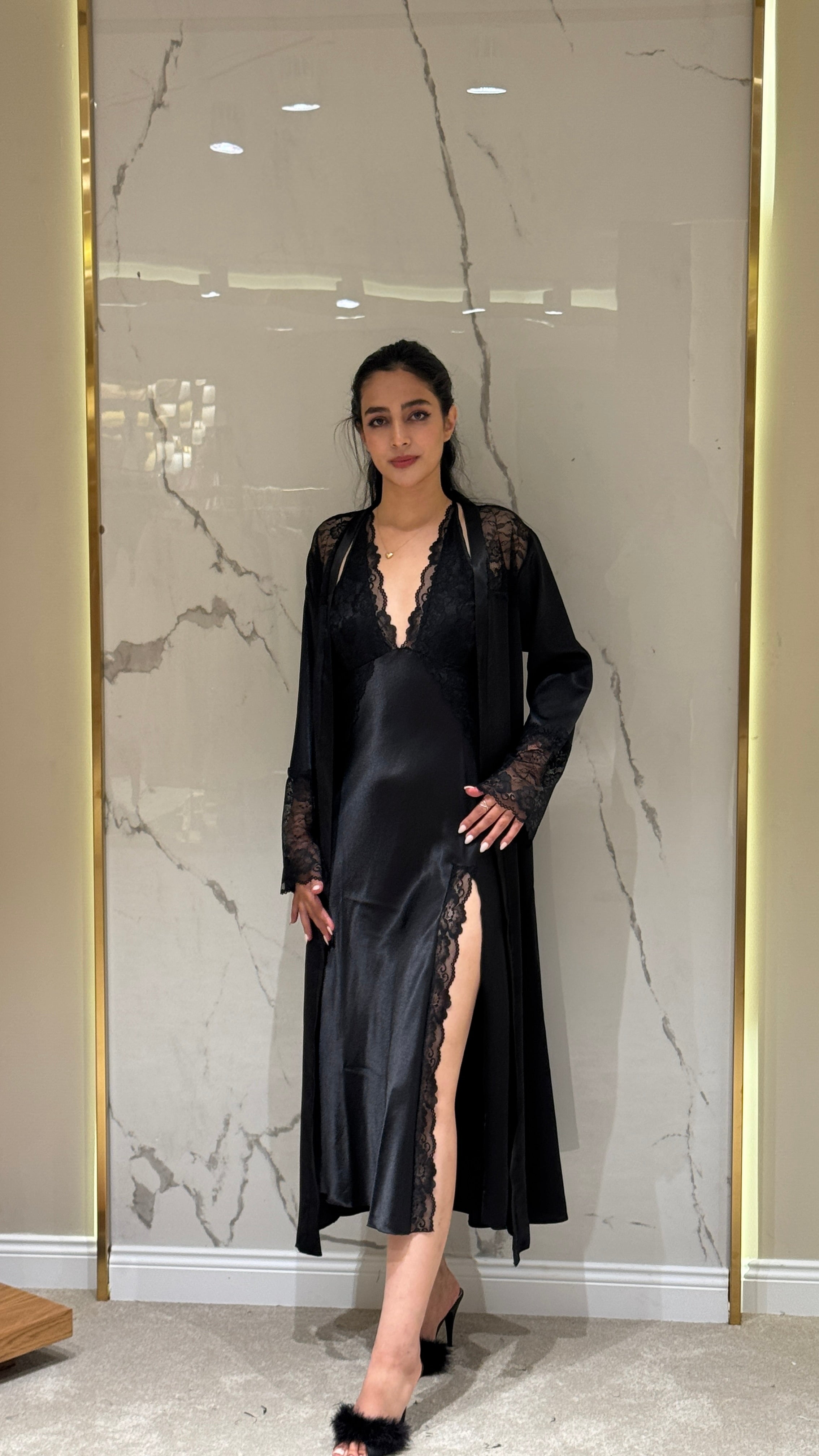 Saten Sabahlık - Dantel Detaylı