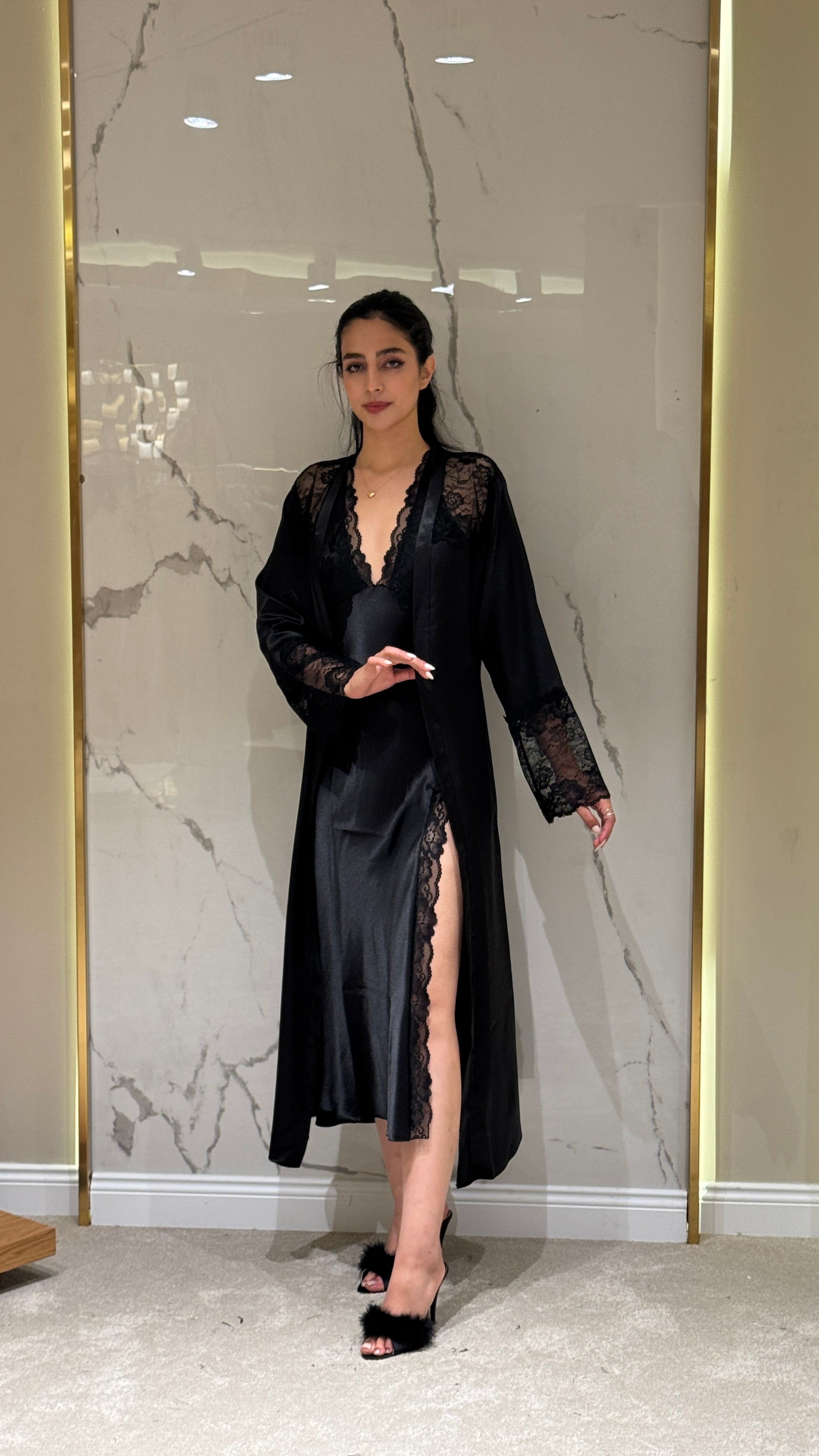 Saten Sabahlık - Dantel Detaylı