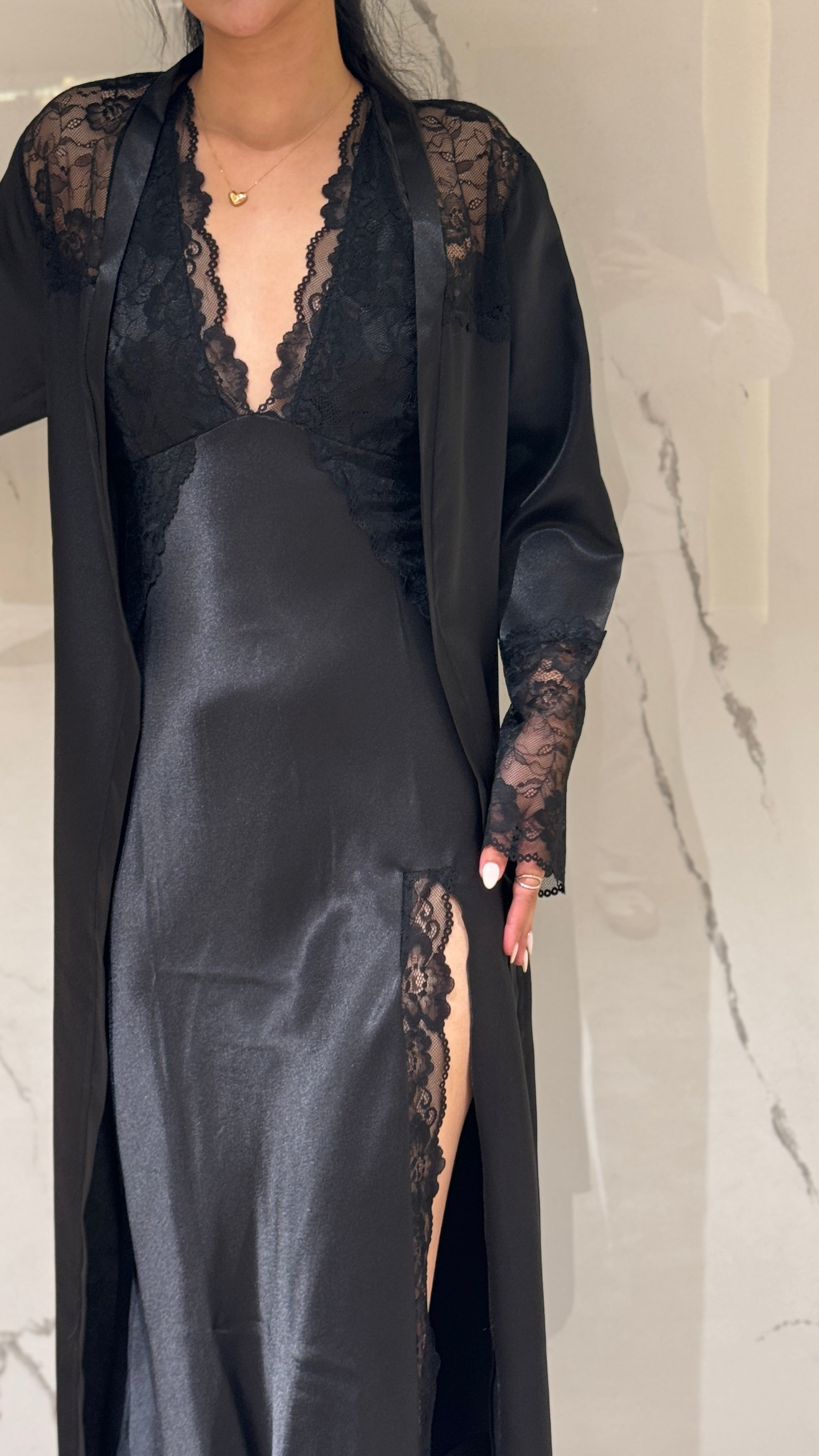 Saten Sabahlık - Dantel Detaylı