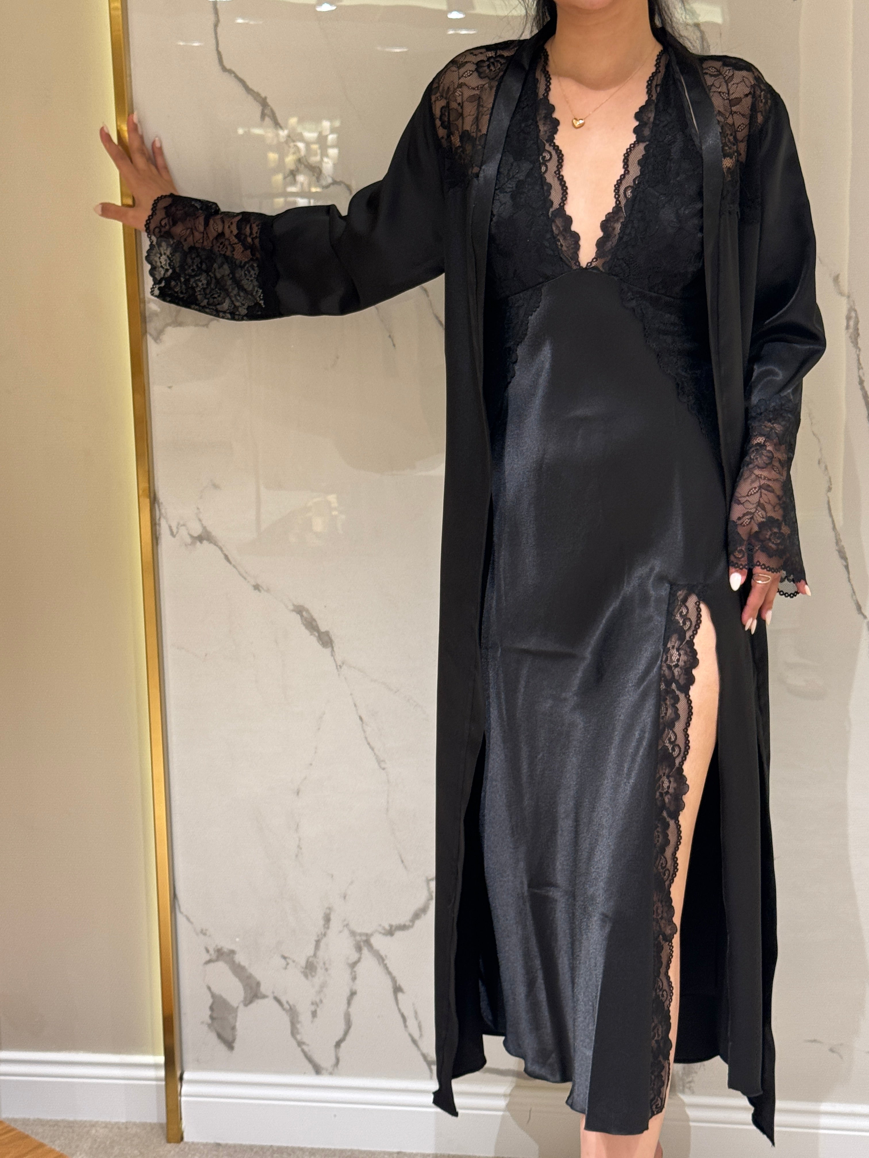 Saten Sabahlık - Dantel Detaylı